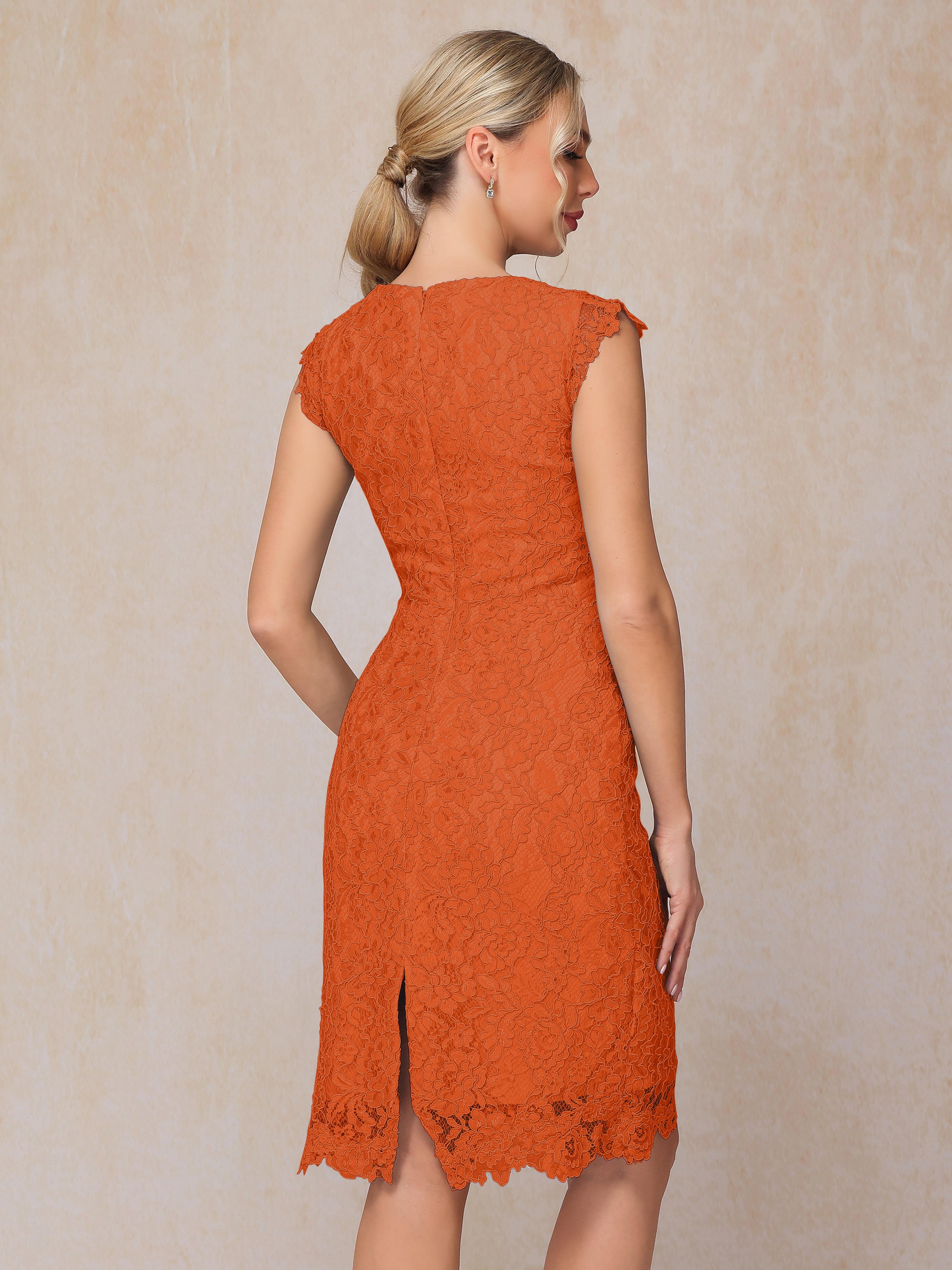 Cap Sleeves Knee Length Lace Mother Of The Groom Dress