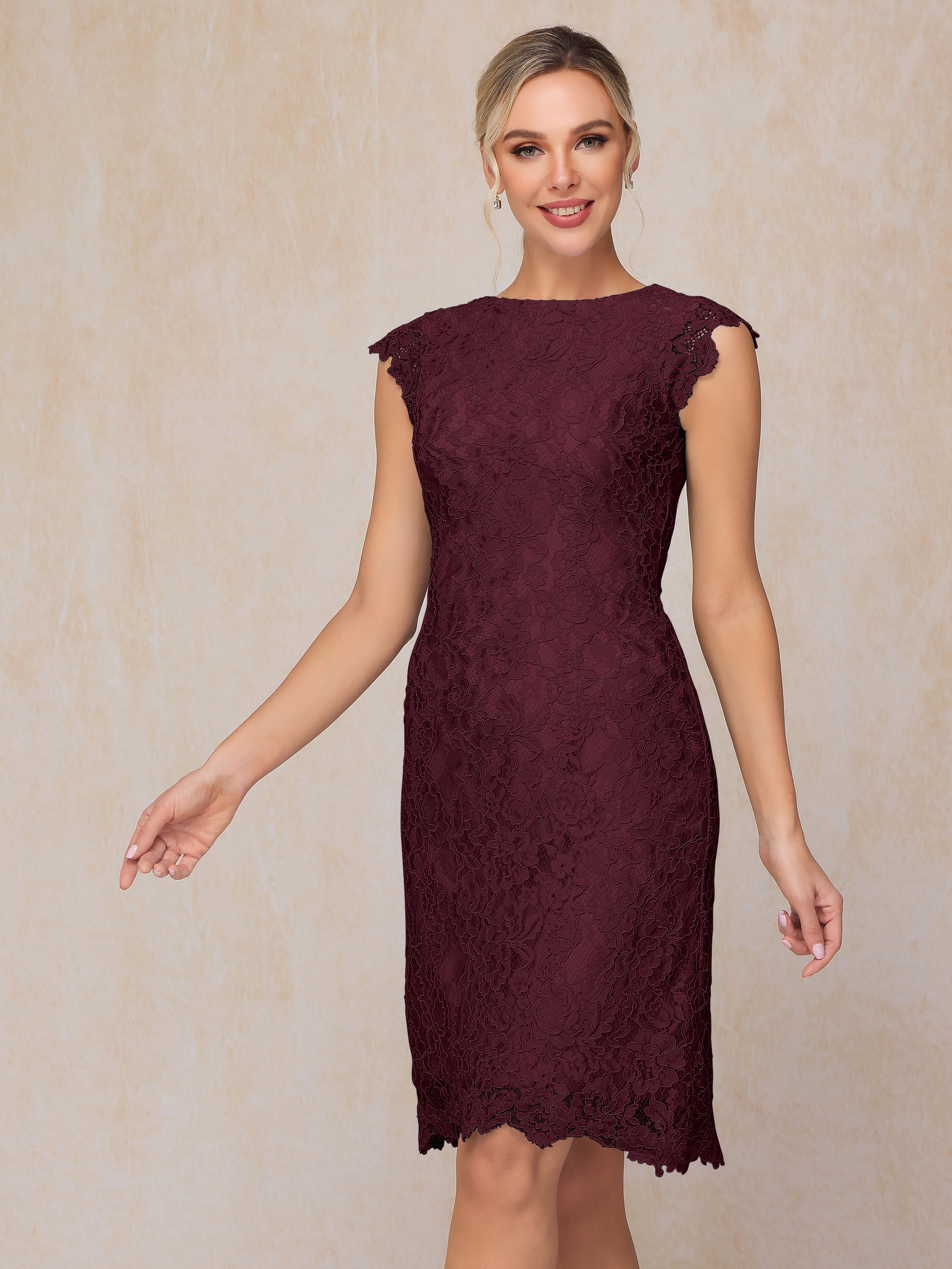 Cap Sleeves Knee Length Lace Mother Of The Groom Dress