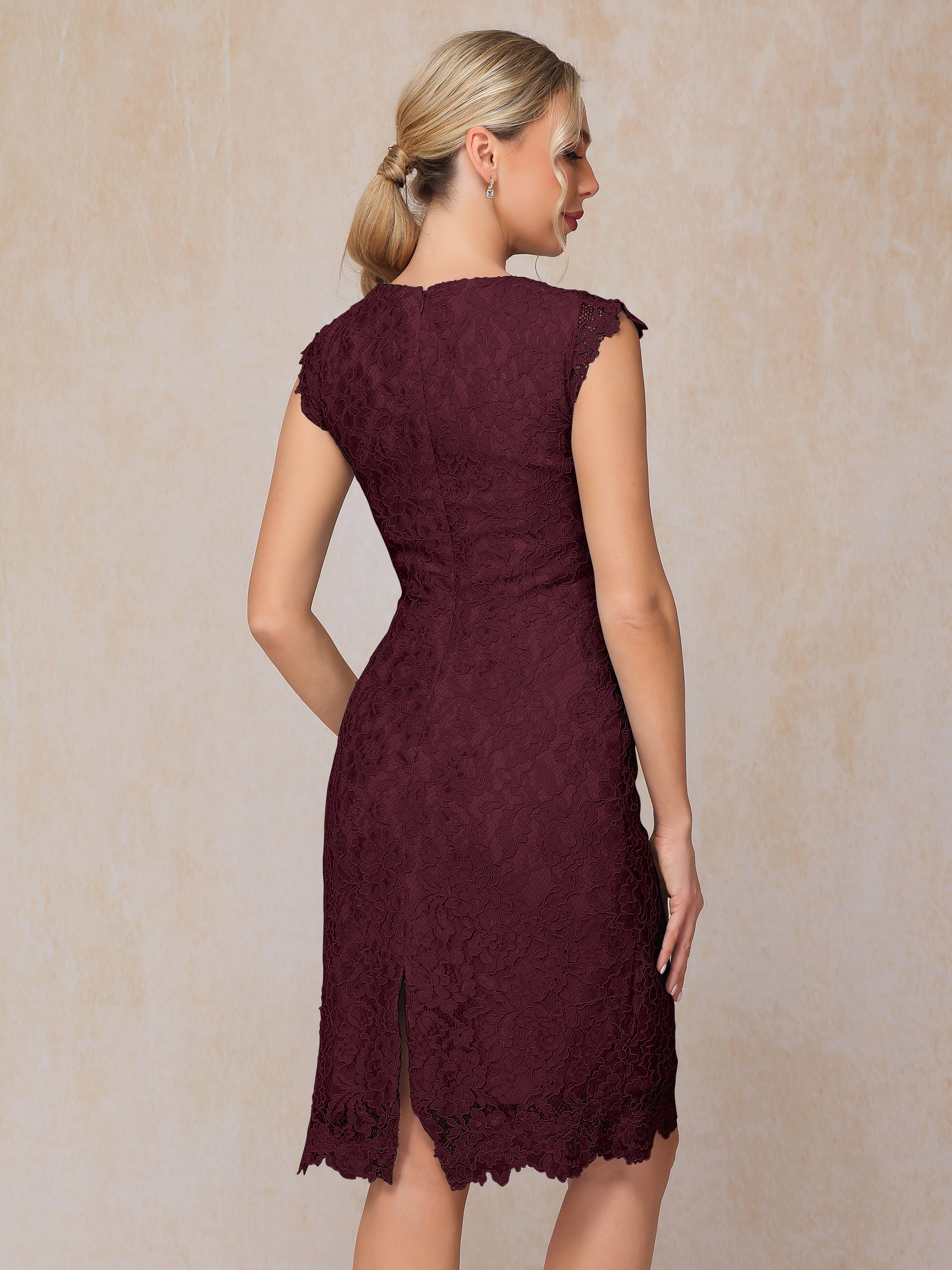 Cap Sleeves Knee Length Lace Mother Of The Groom Dress