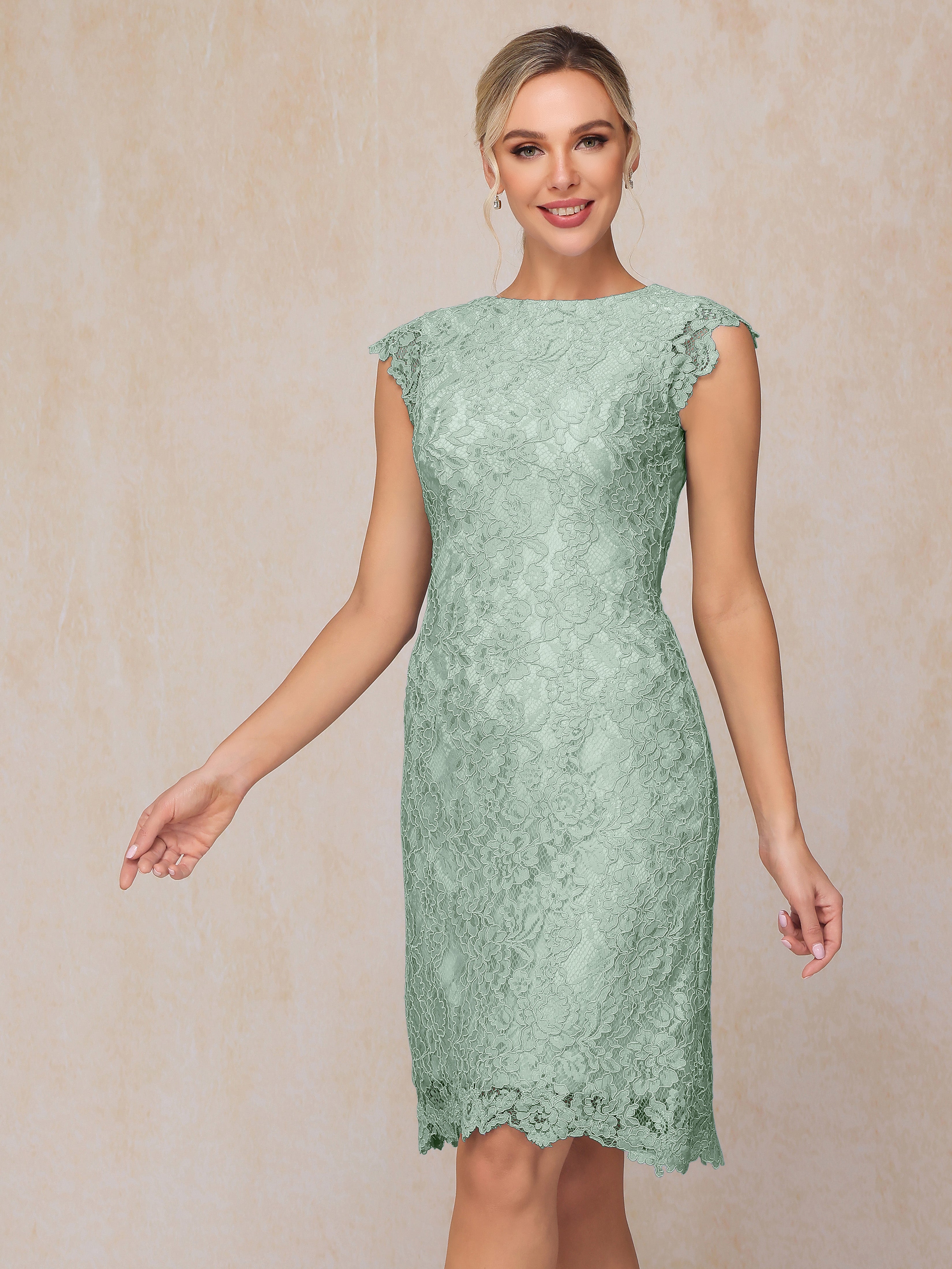 Cap Sleeves Knee Length Lace Mother Of The Groom Dress