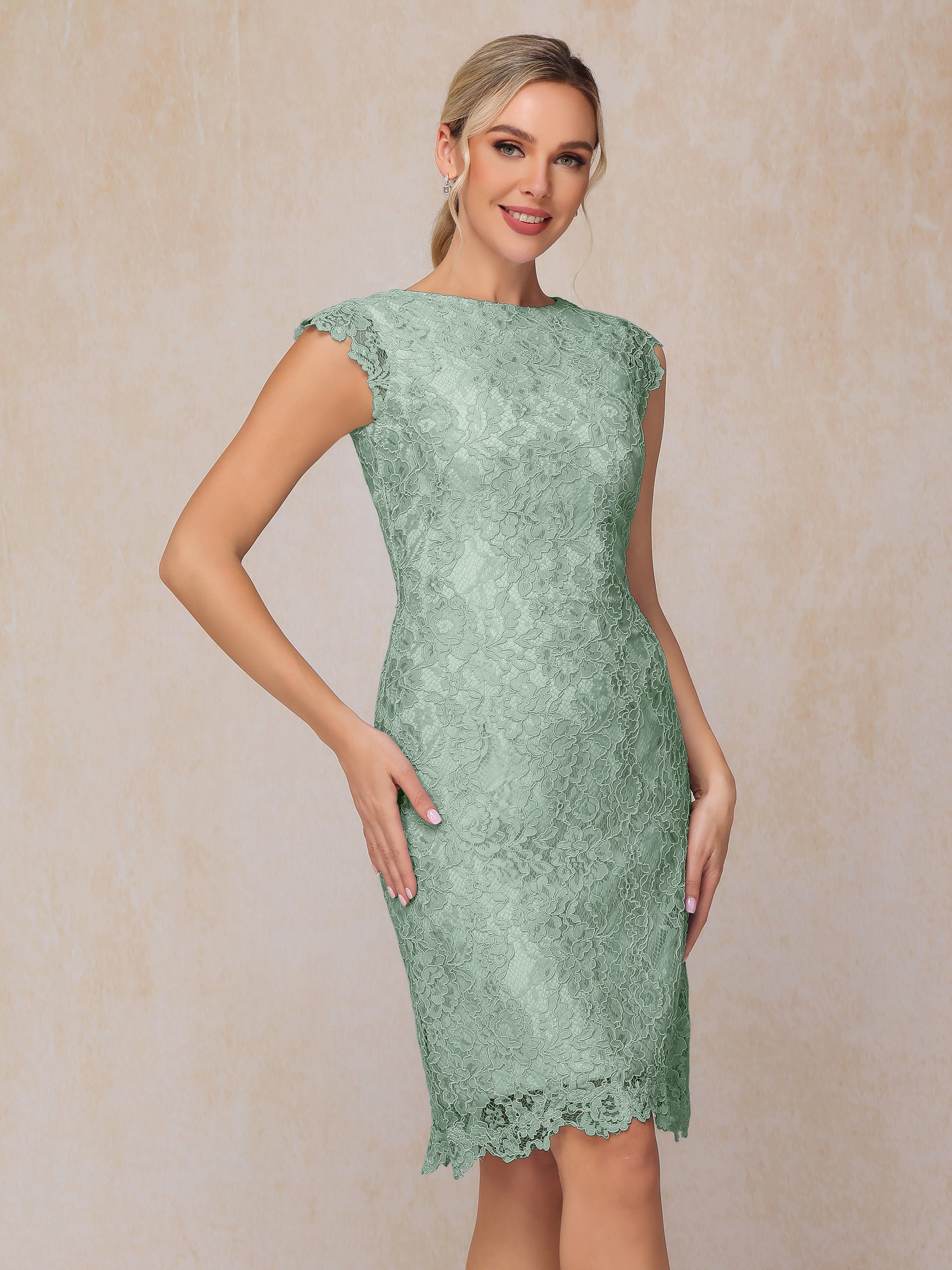 Cap Sleeves Knee Length Lace Mother Of The Groom Dress