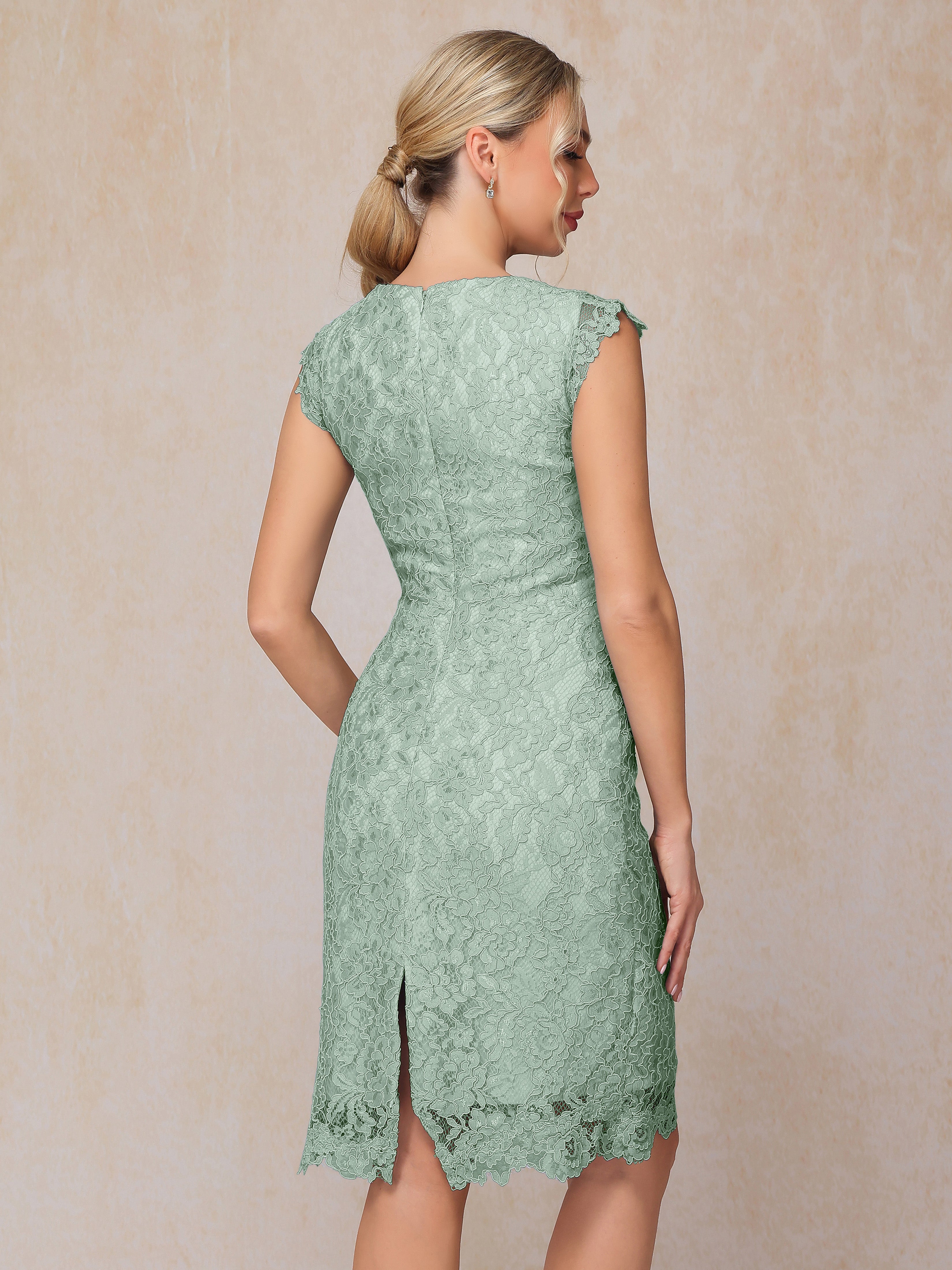 Cap Sleeves Knee Length Lace Mother Of The Groom Dress