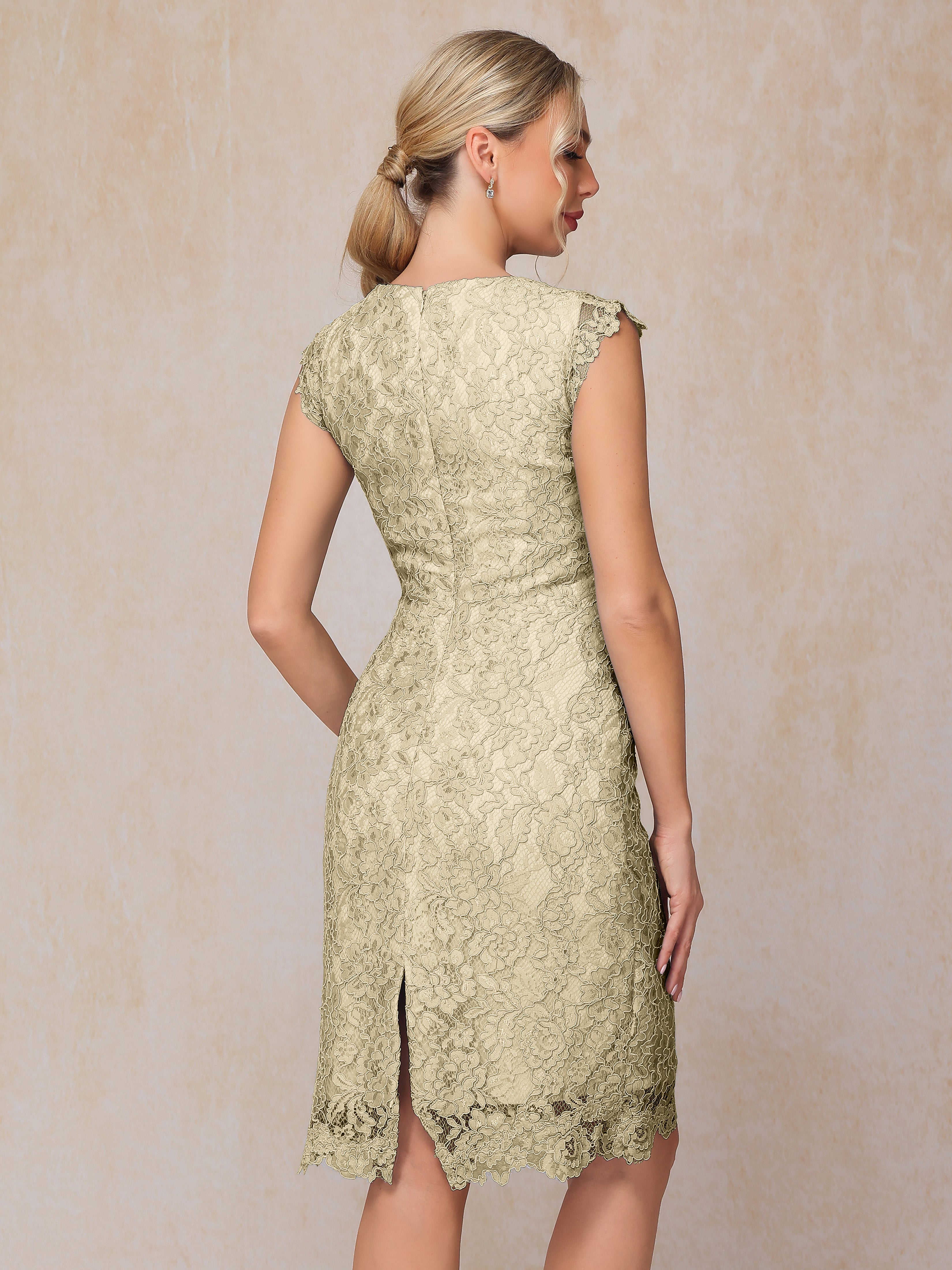 Cap Sleeves Knee Length Lace Mother Of The Groom Dress