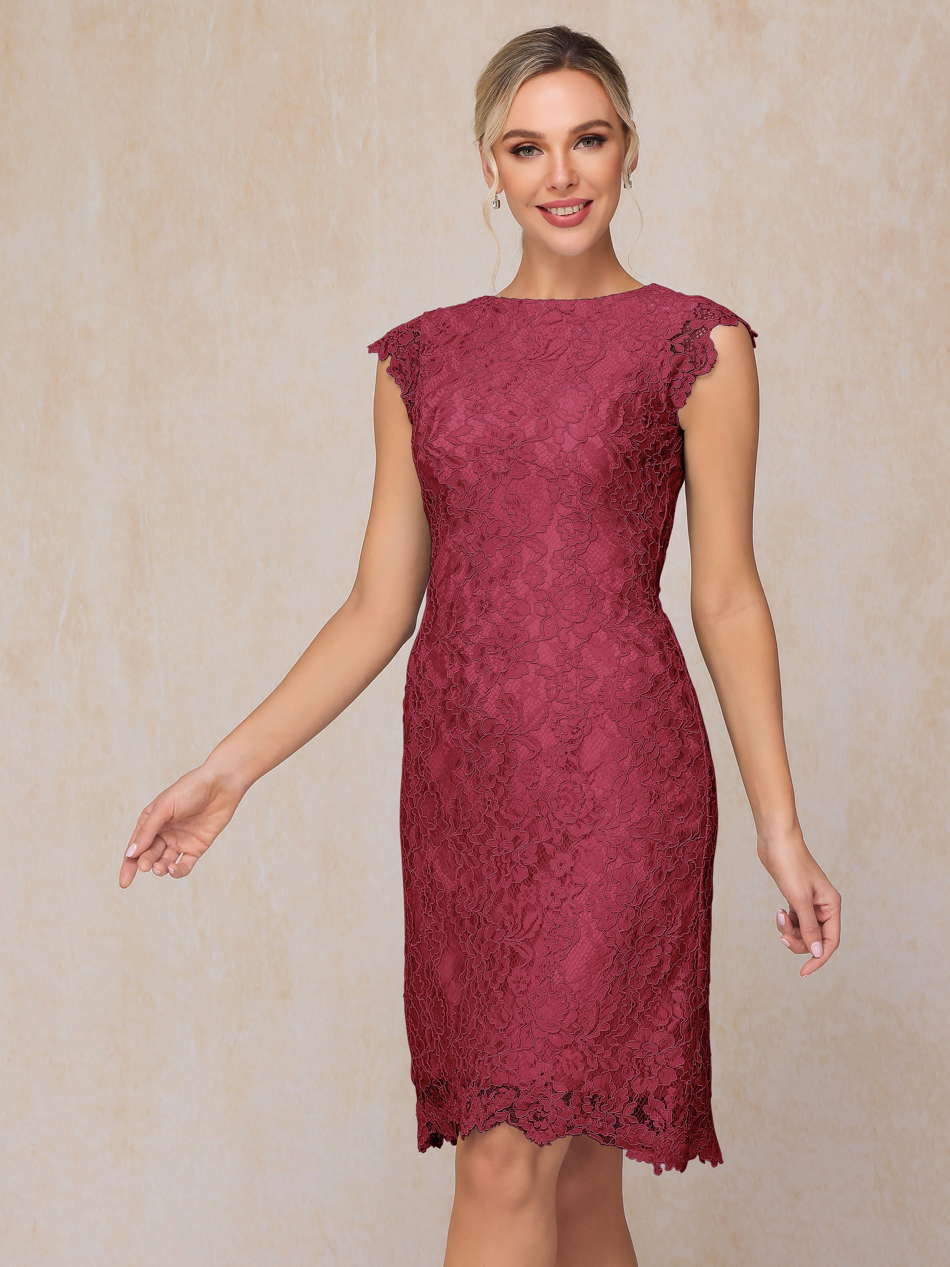 Cap Sleeves Knee Length Lace Mother Of The Groom Dress