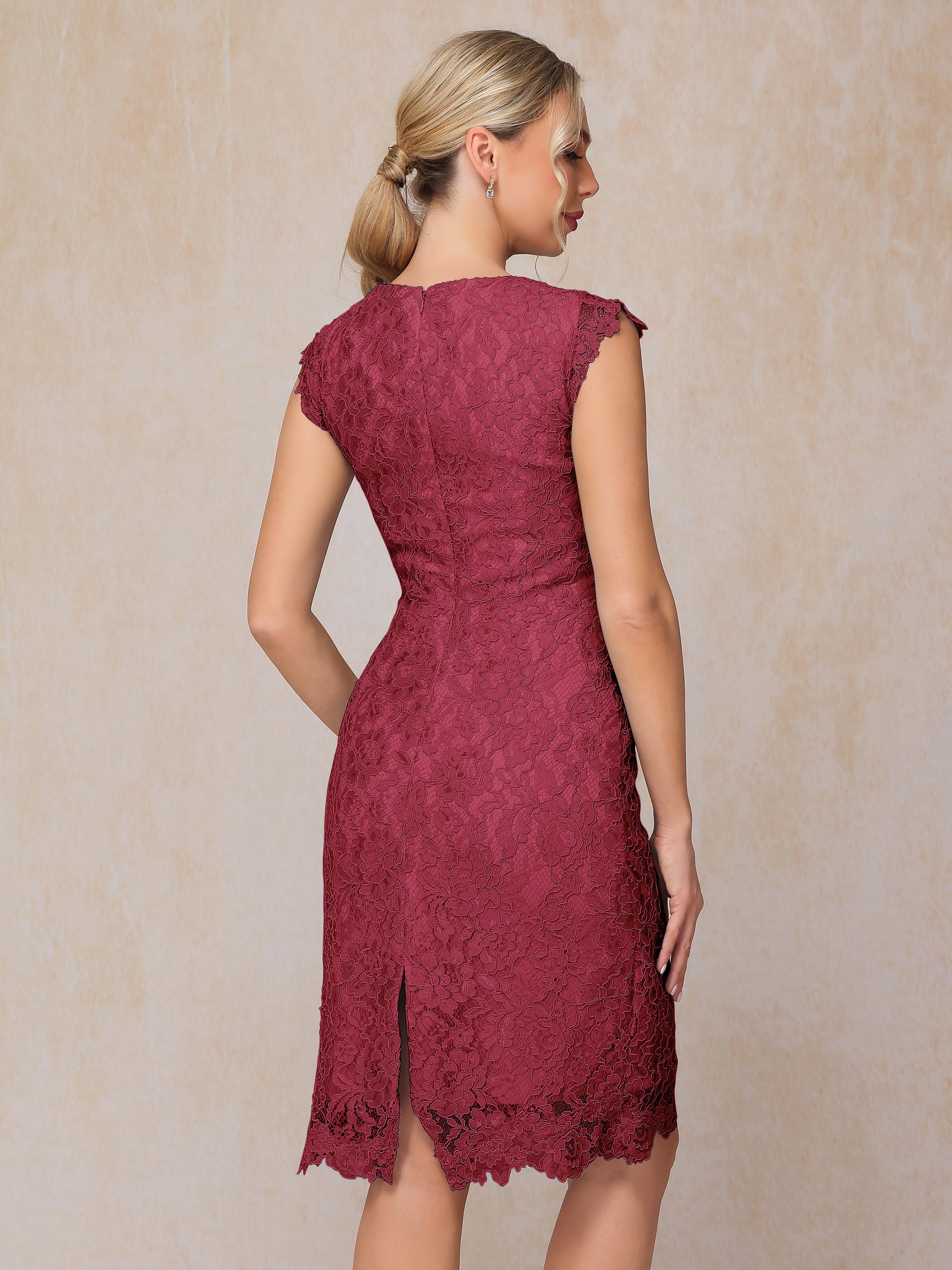 Cap Sleeves Knee Length Lace Mother Of The Groom Dress