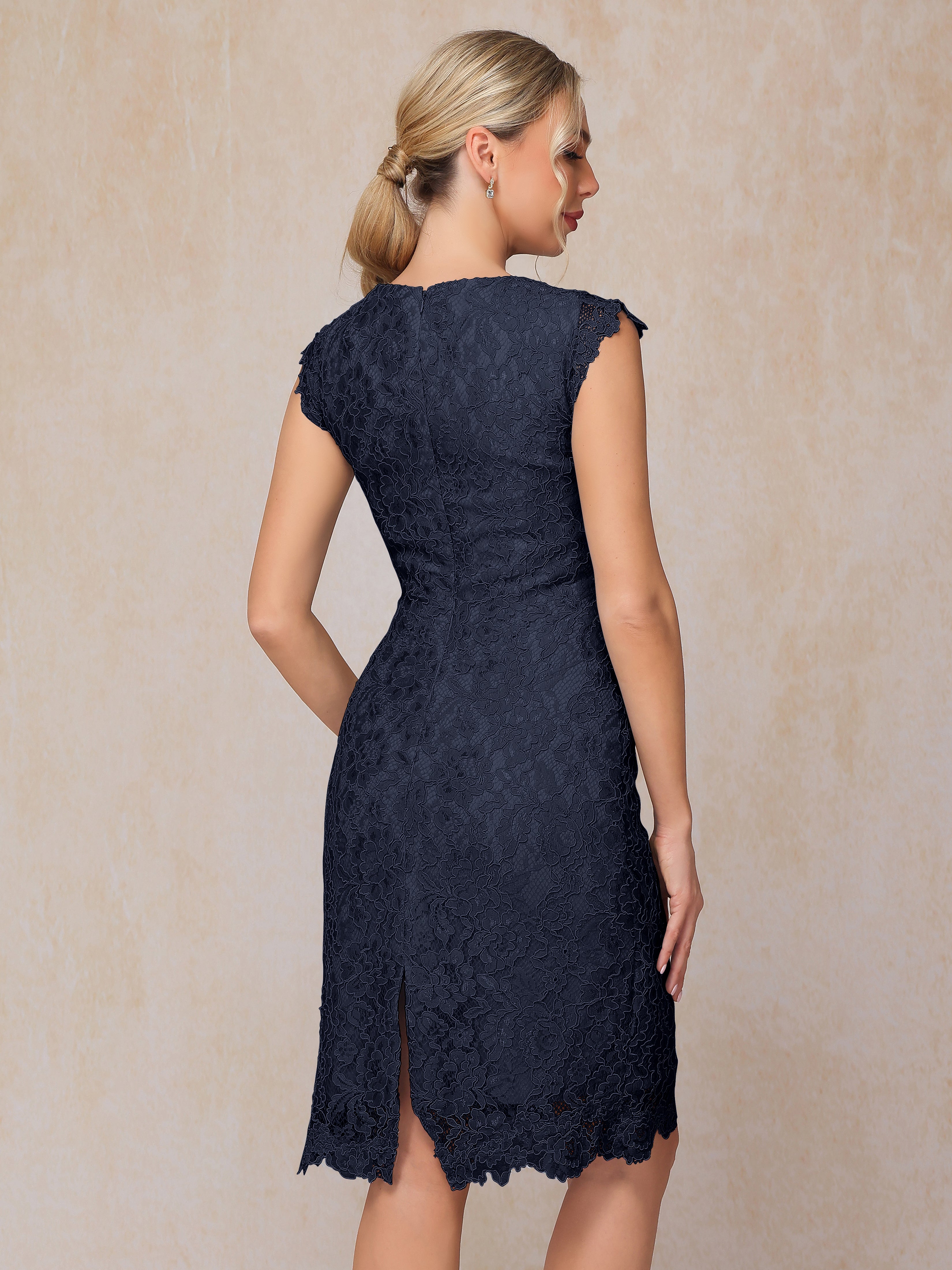 Cap Sleeves Knee Length Lace Mother Of The Groom Dress