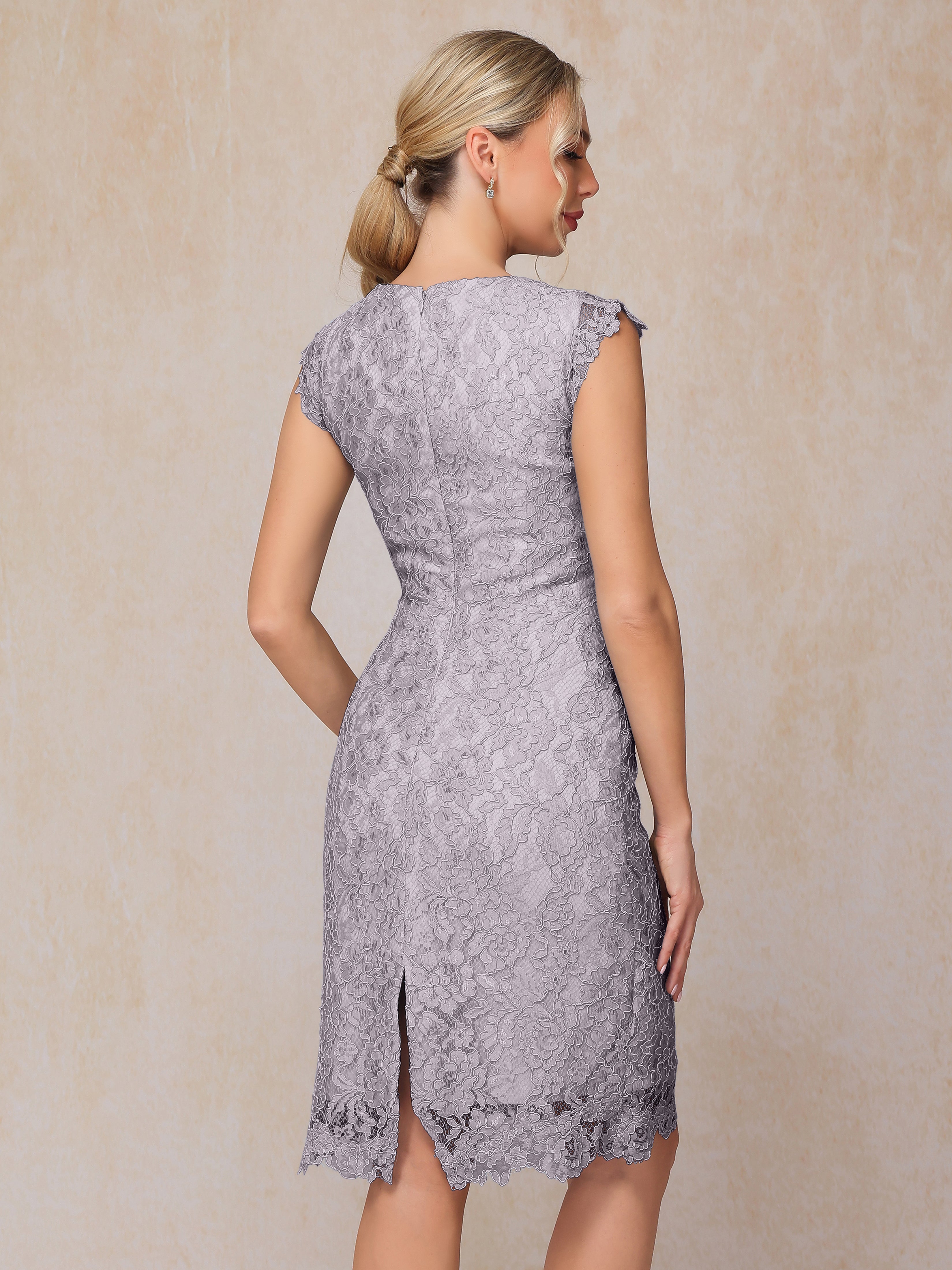 Cap Sleeves Knee Length Lace Mother Of The Groom Dress