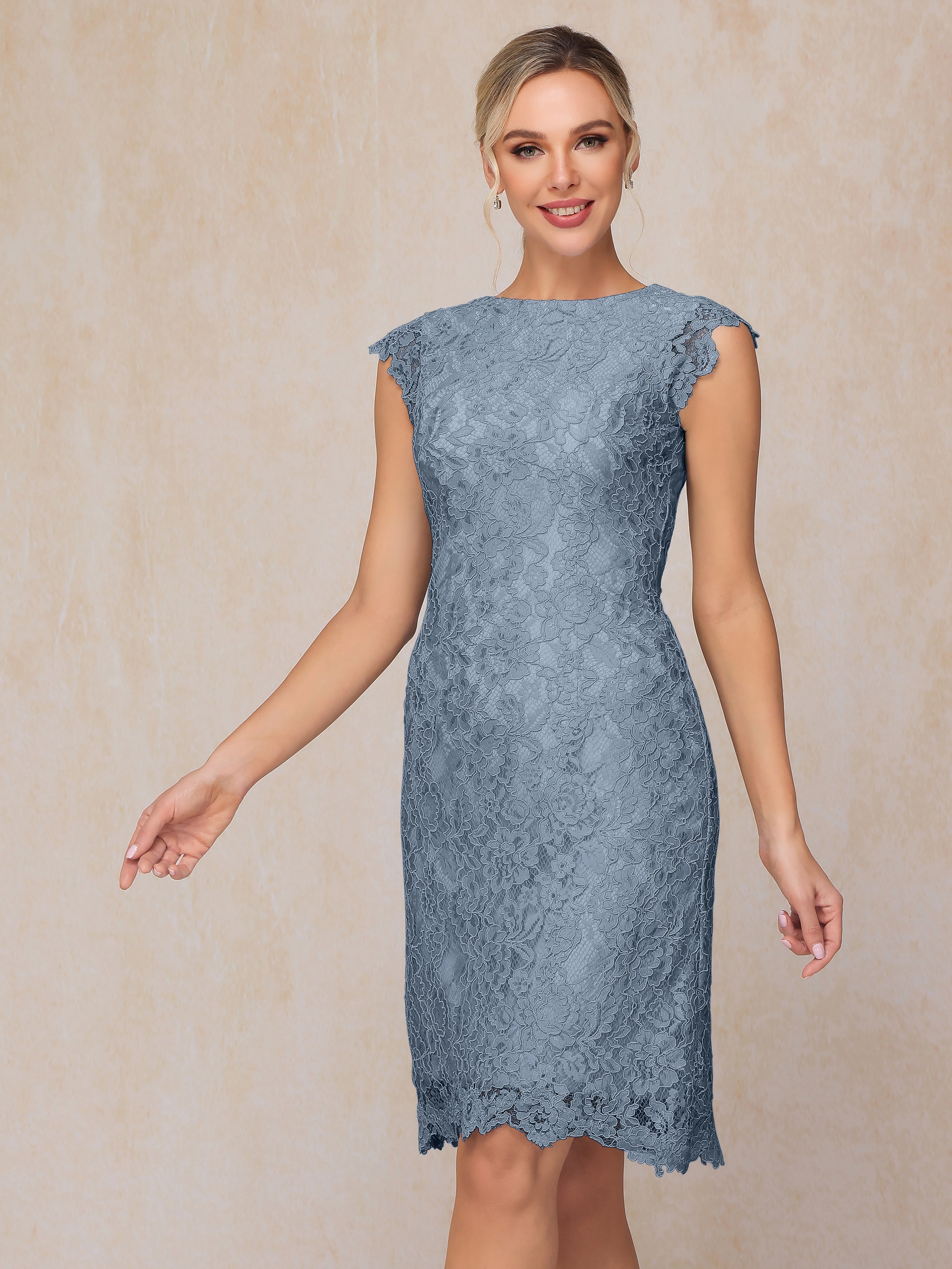 Cap Sleeves Knee Length Lace Mother Of The Groom Dress