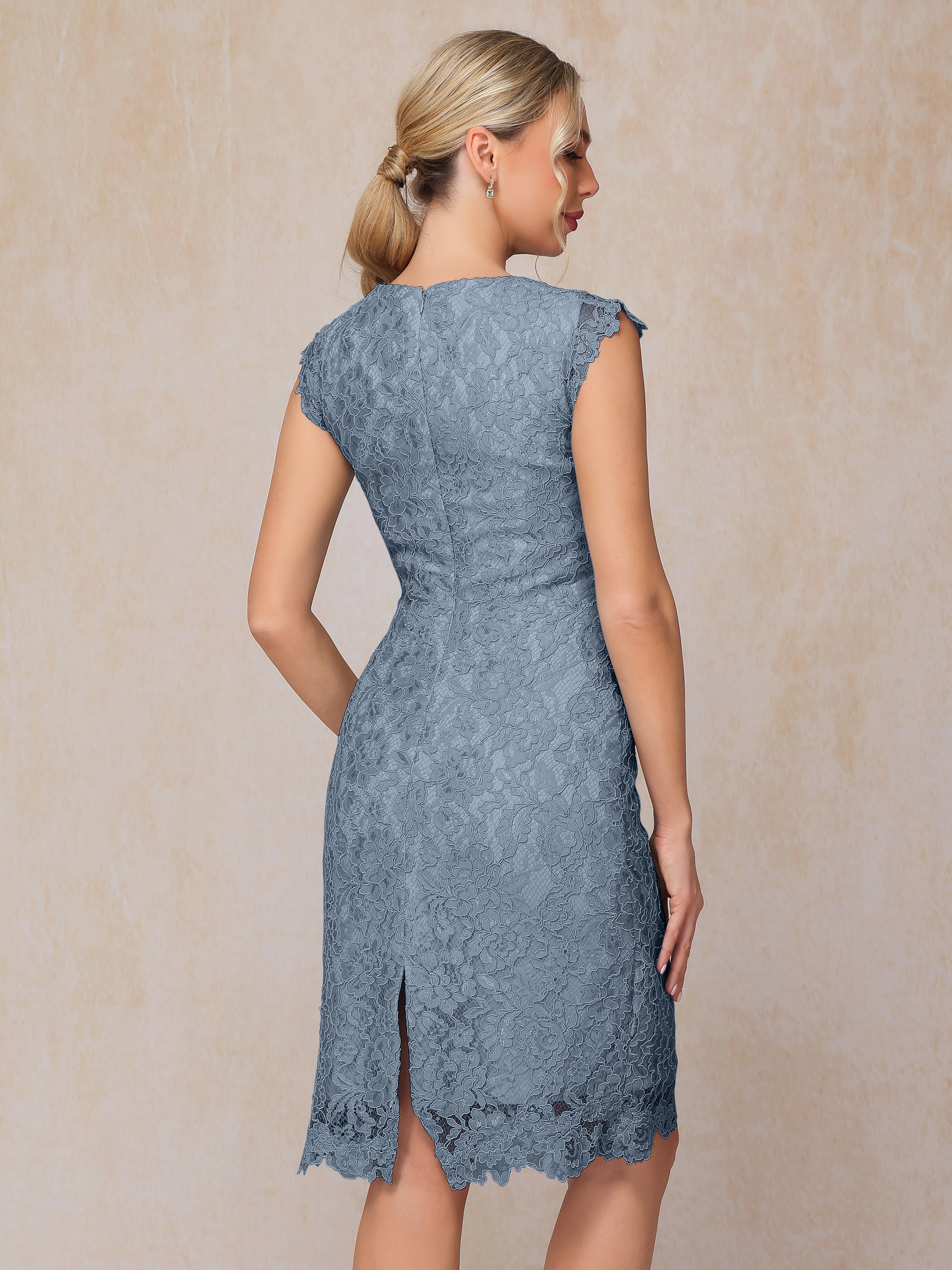 Cap Sleeves Knee Length Lace Mother Of The Groom Dress