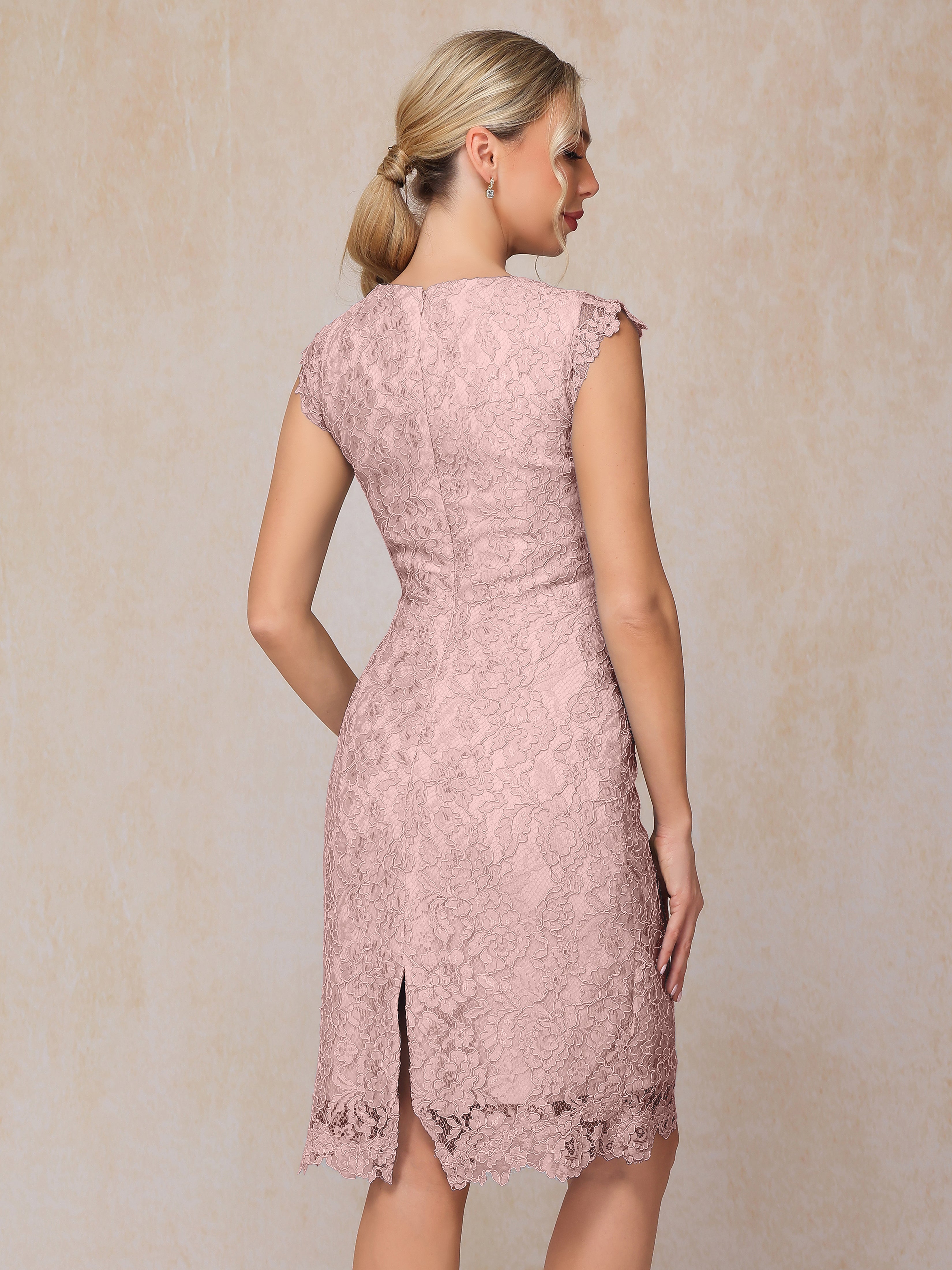 Cap Sleeves Knee Length Lace Mother Of The Groom Dress