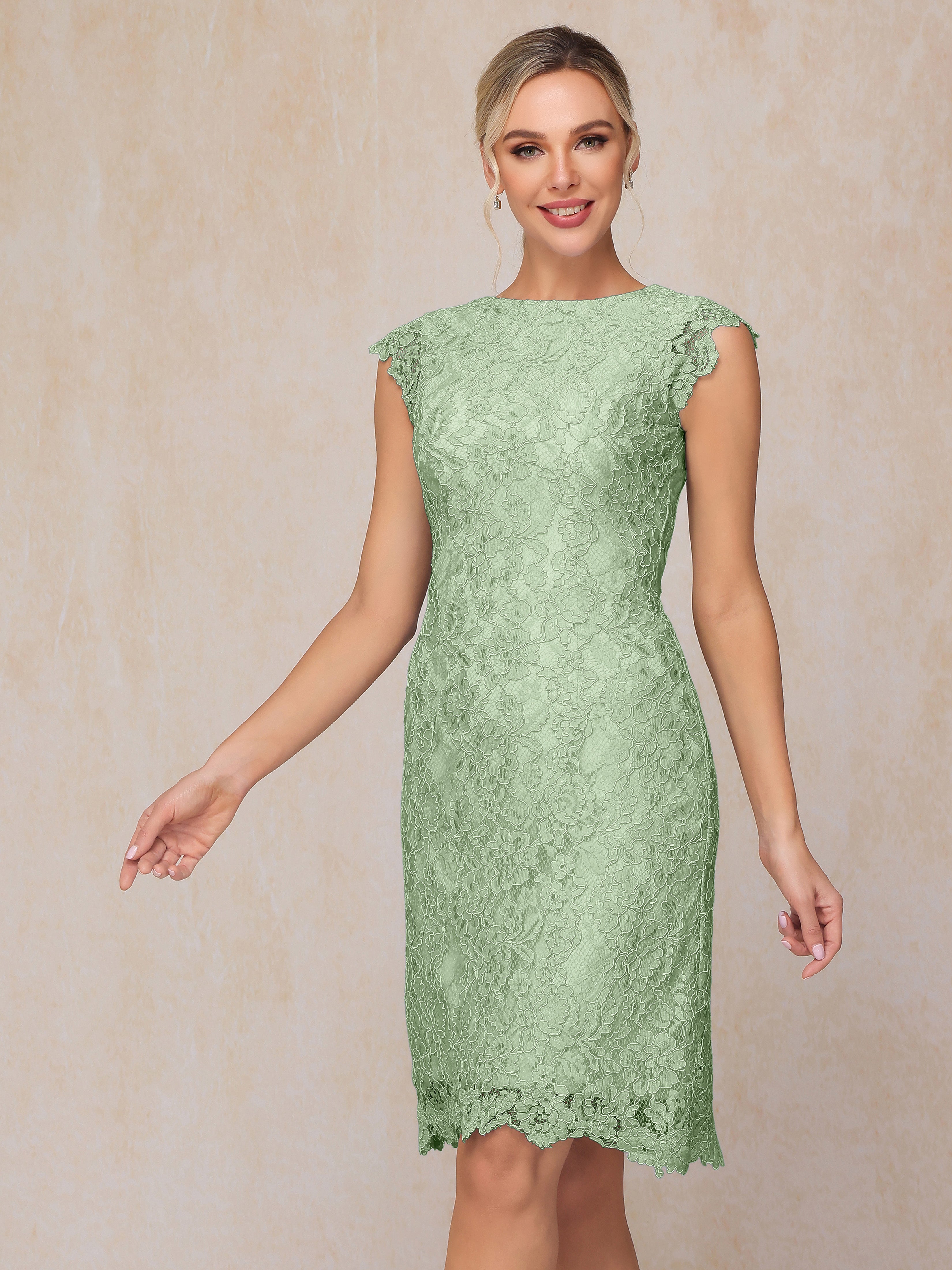 Cap Sleeves Knee Length Lace Mother Of The Groom Dress