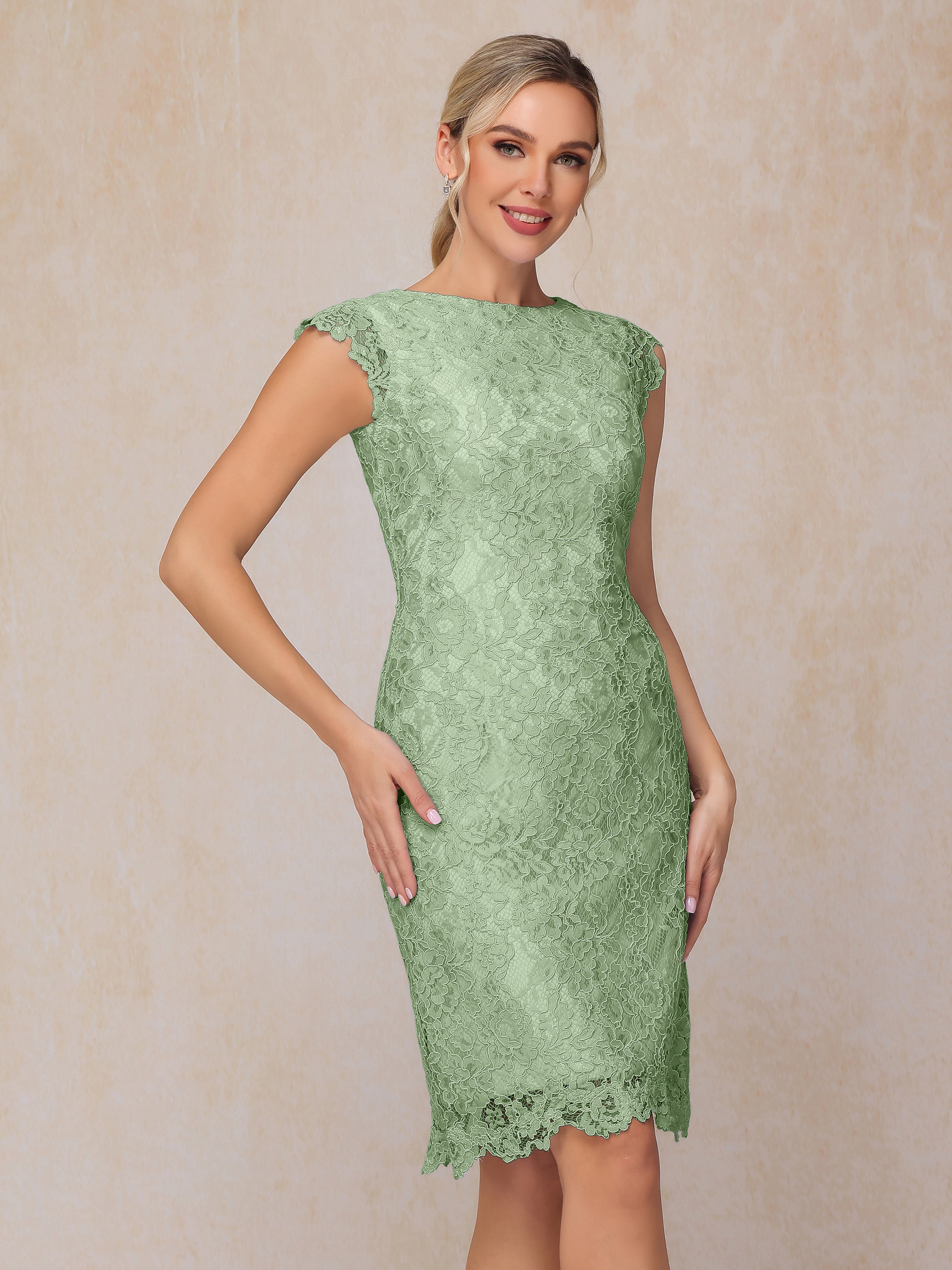 Cap Sleeves Knee Length Lace Mother Of The Groom Dress