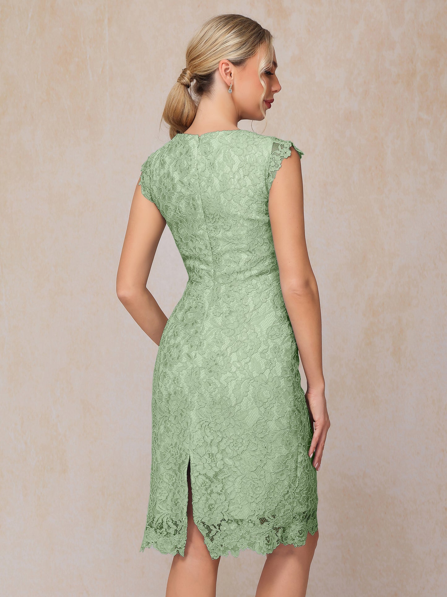 Cap Sleeves Knee Length Lace Mother Of The Bride Dress