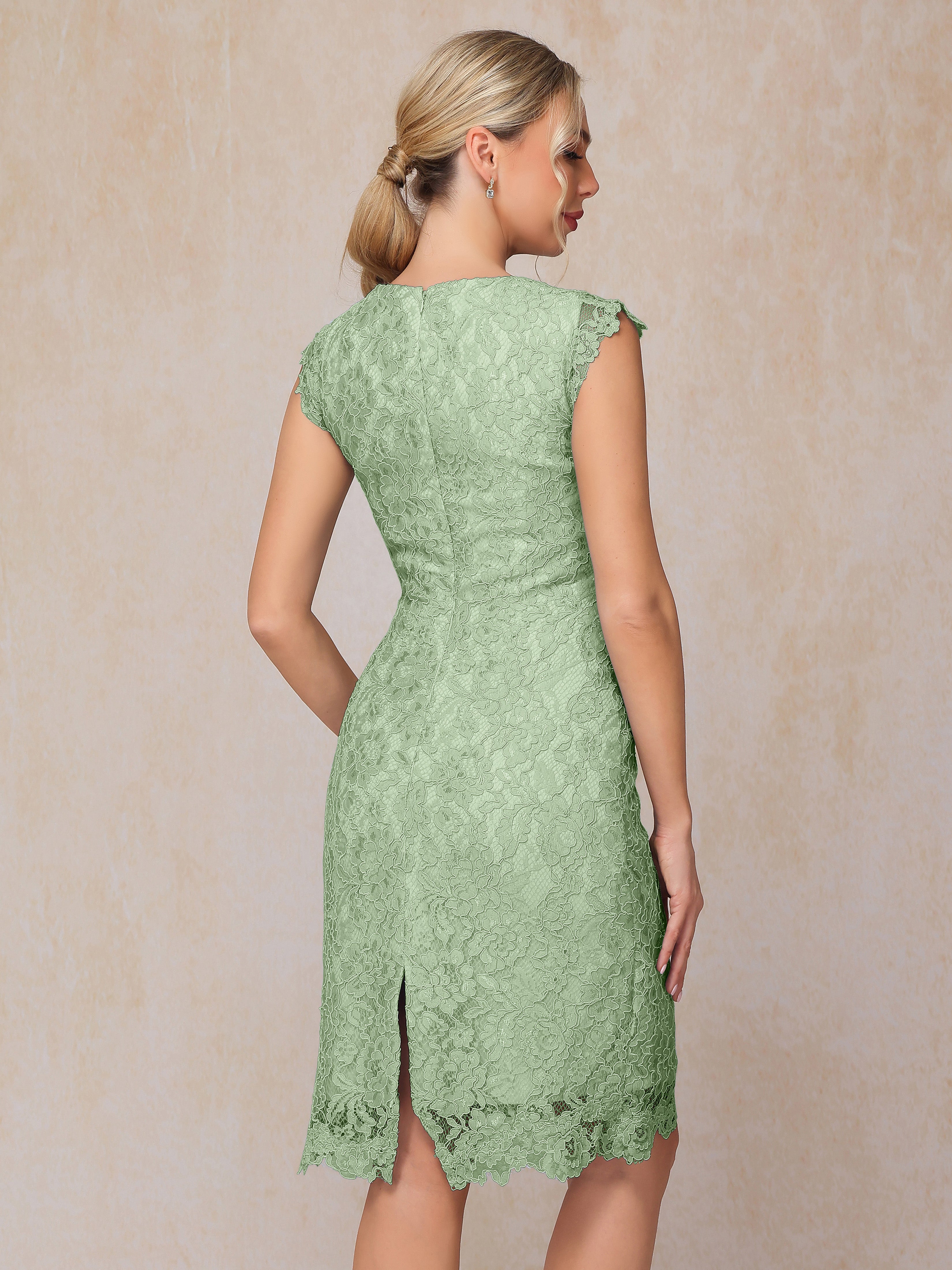 Cap Sleeves Knee Length Lace Mother Of The Groom Dress