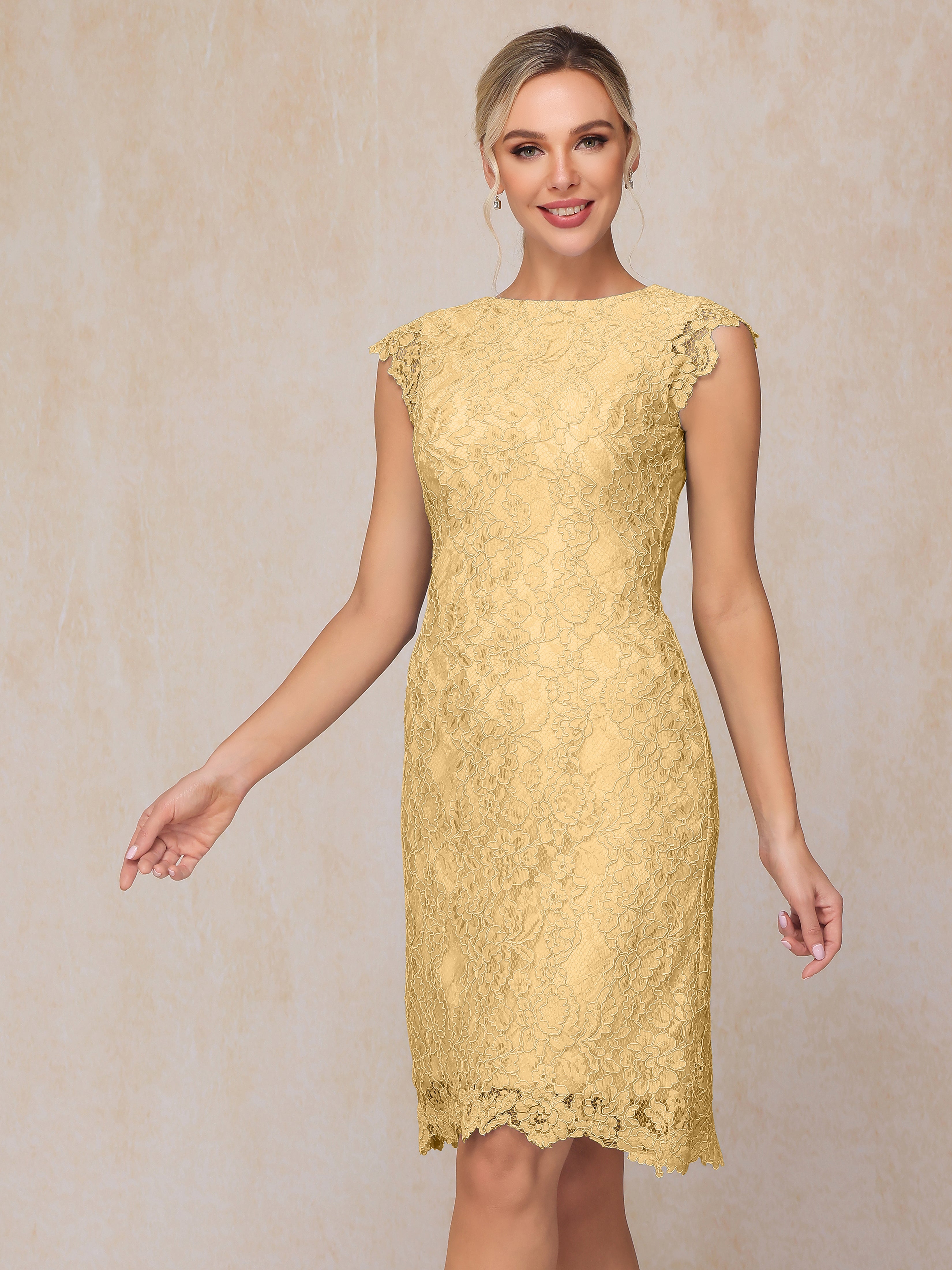 Cap Sleeves Knee Length Lace Mother Of The Groom Dress