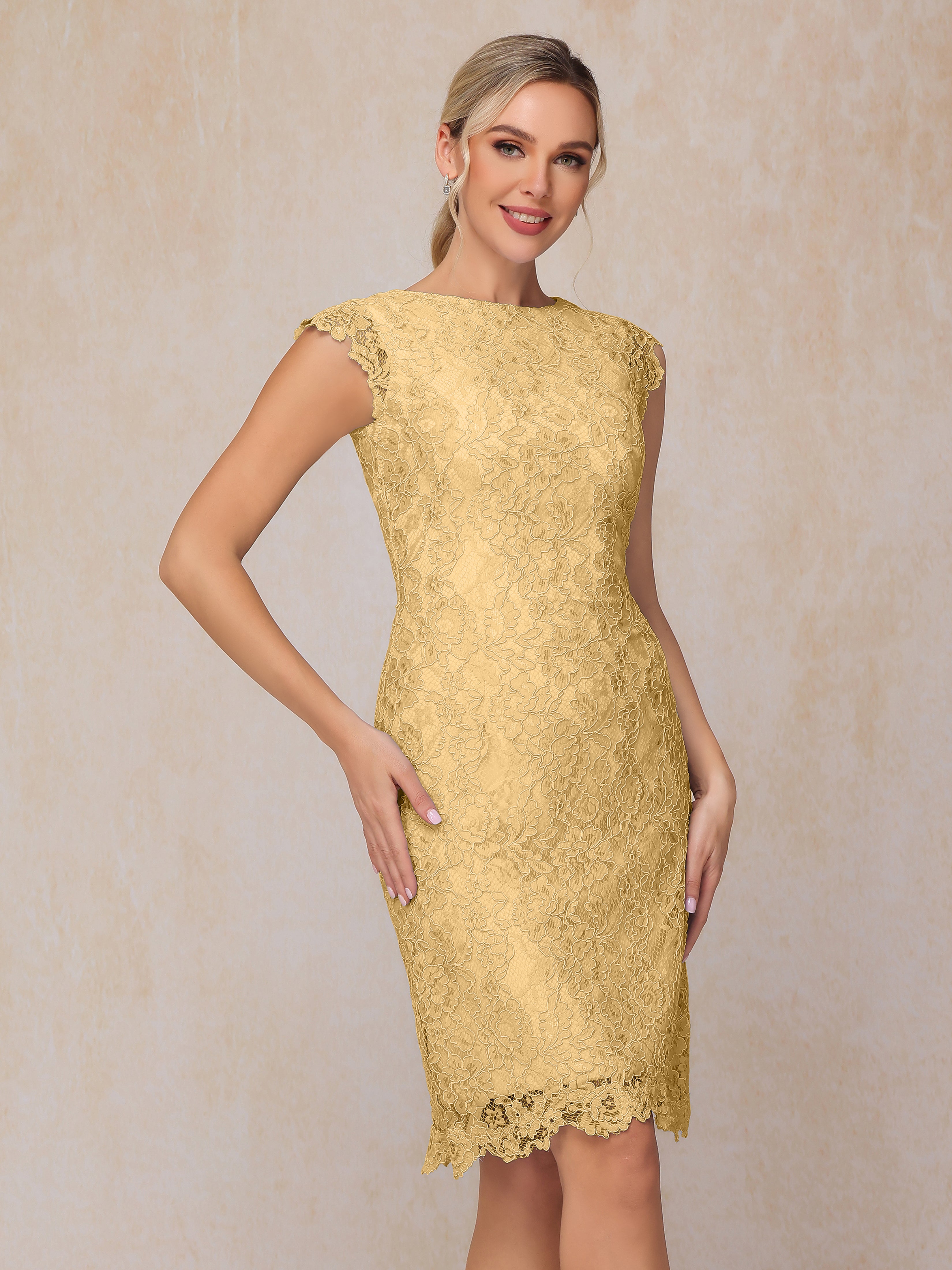 Cap Sleeves Knee Length Lace Mother Of The Groom Dress