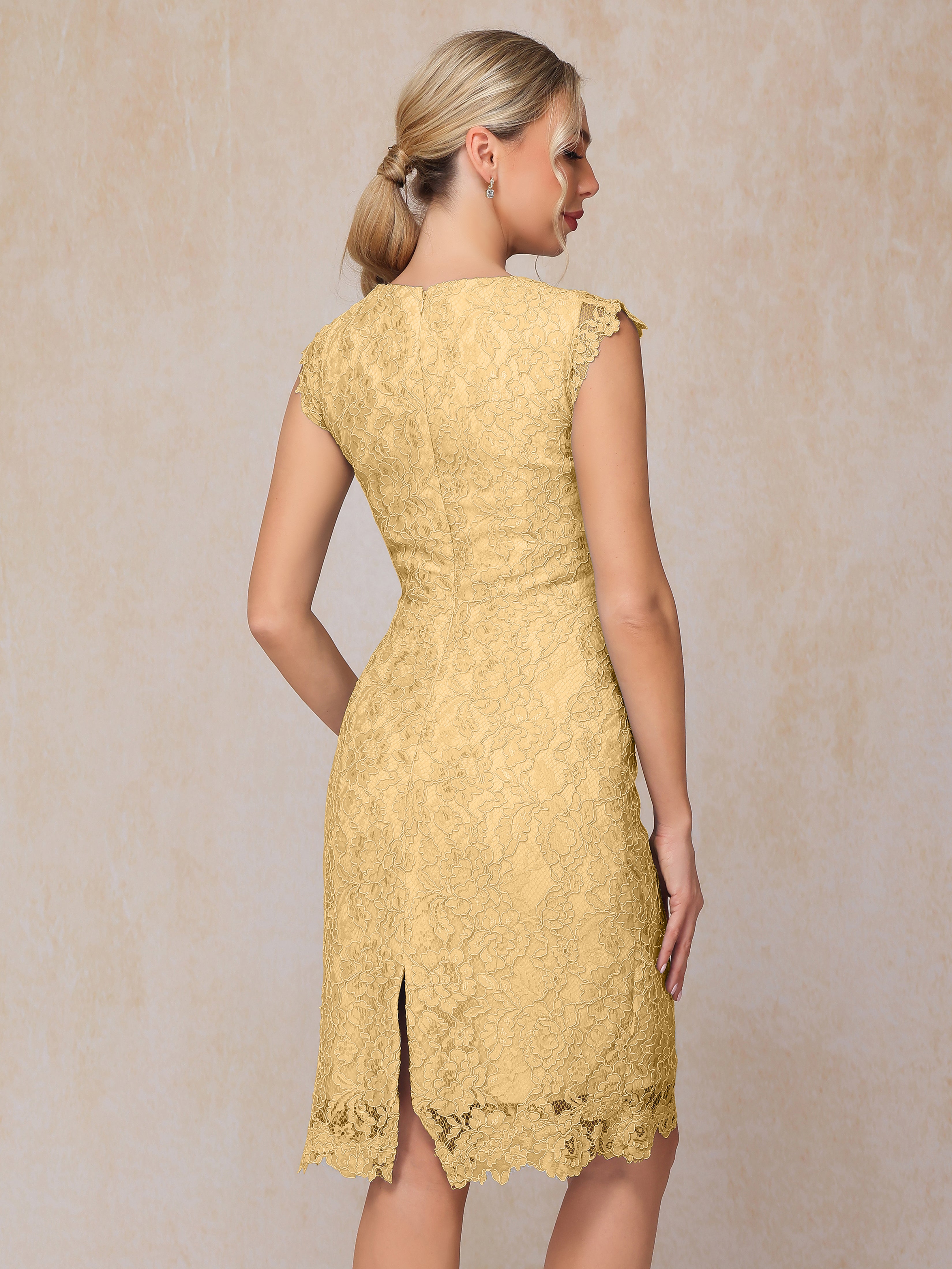 Cap Sleeves Knee Length Lace Mother Of The Groom Dress