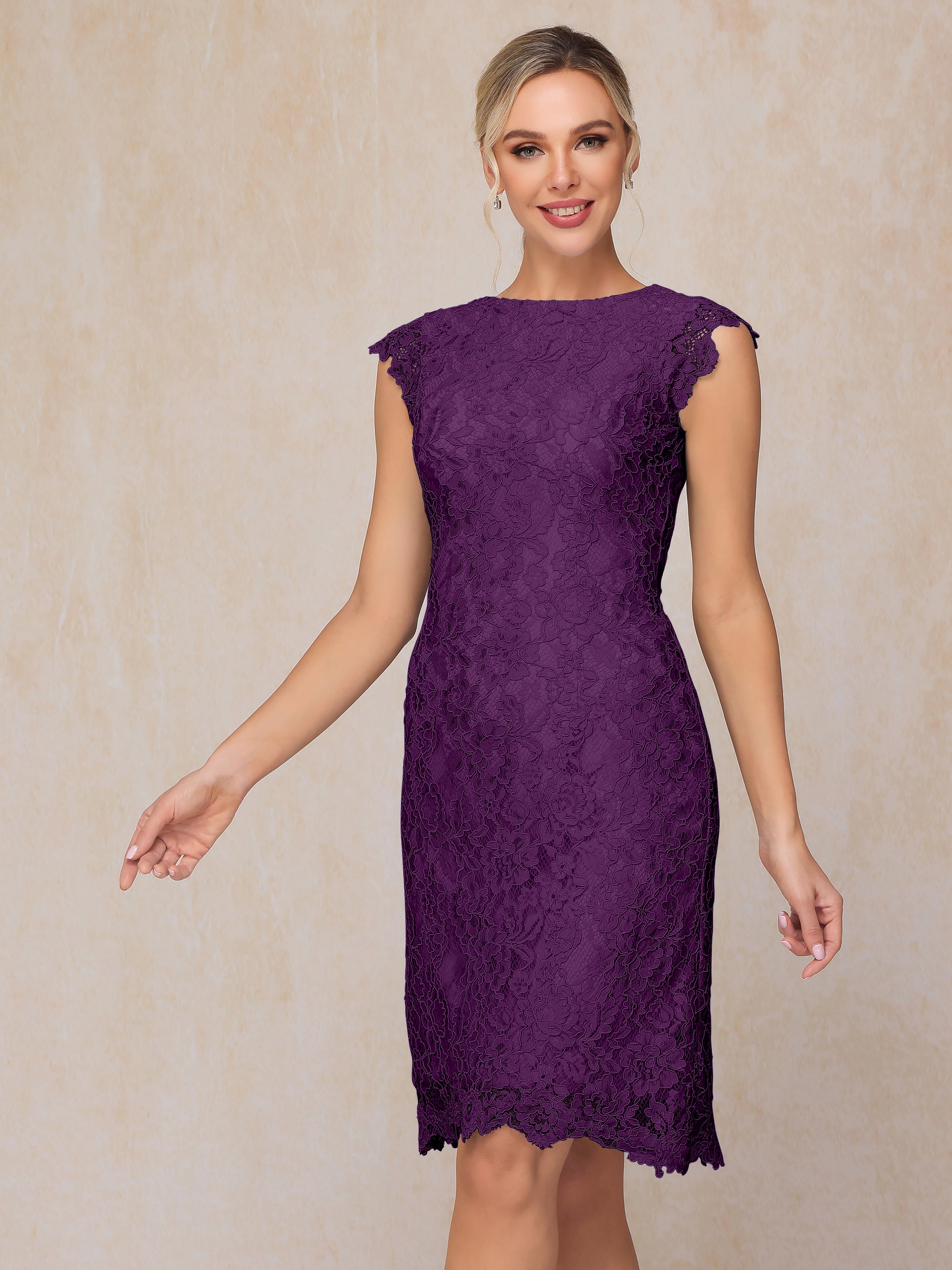Cap Sleeves Knee Length Lace Mother Of The Groom Dress