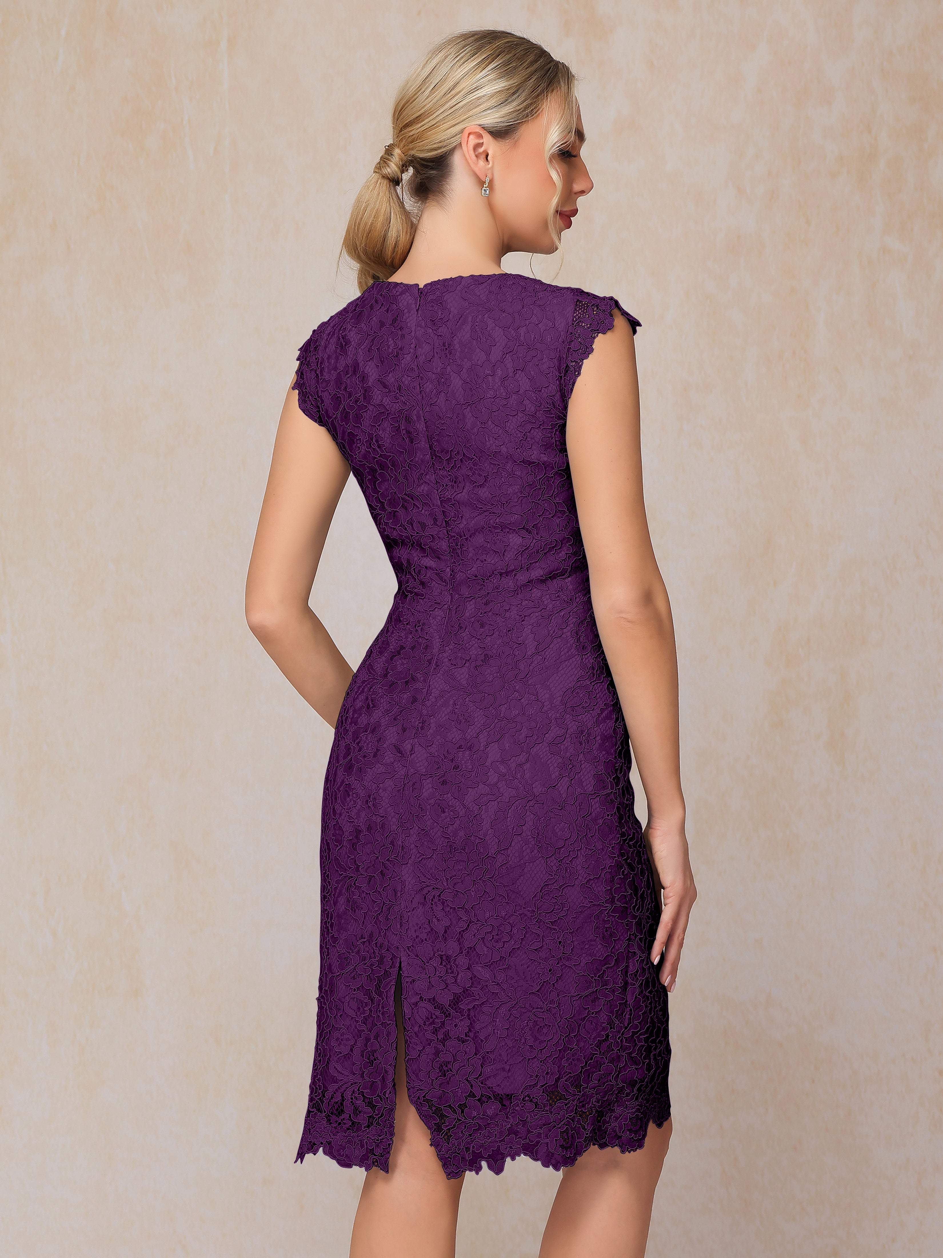 Cap Sleeves Knee Length Lace Mother Of The Groom Dress