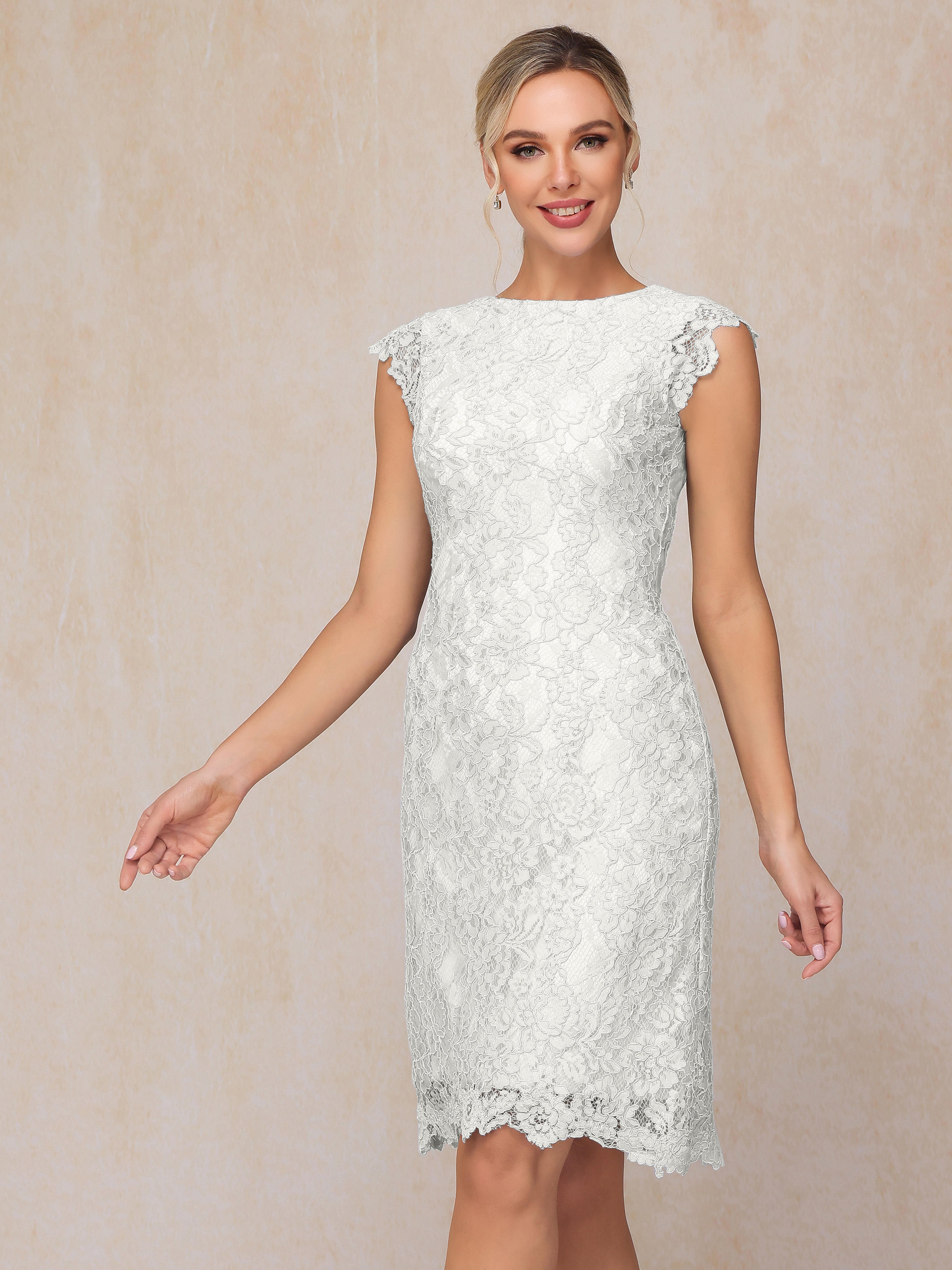 Cap Sleeves Knee Length Lace Mother Of The Groom Dress