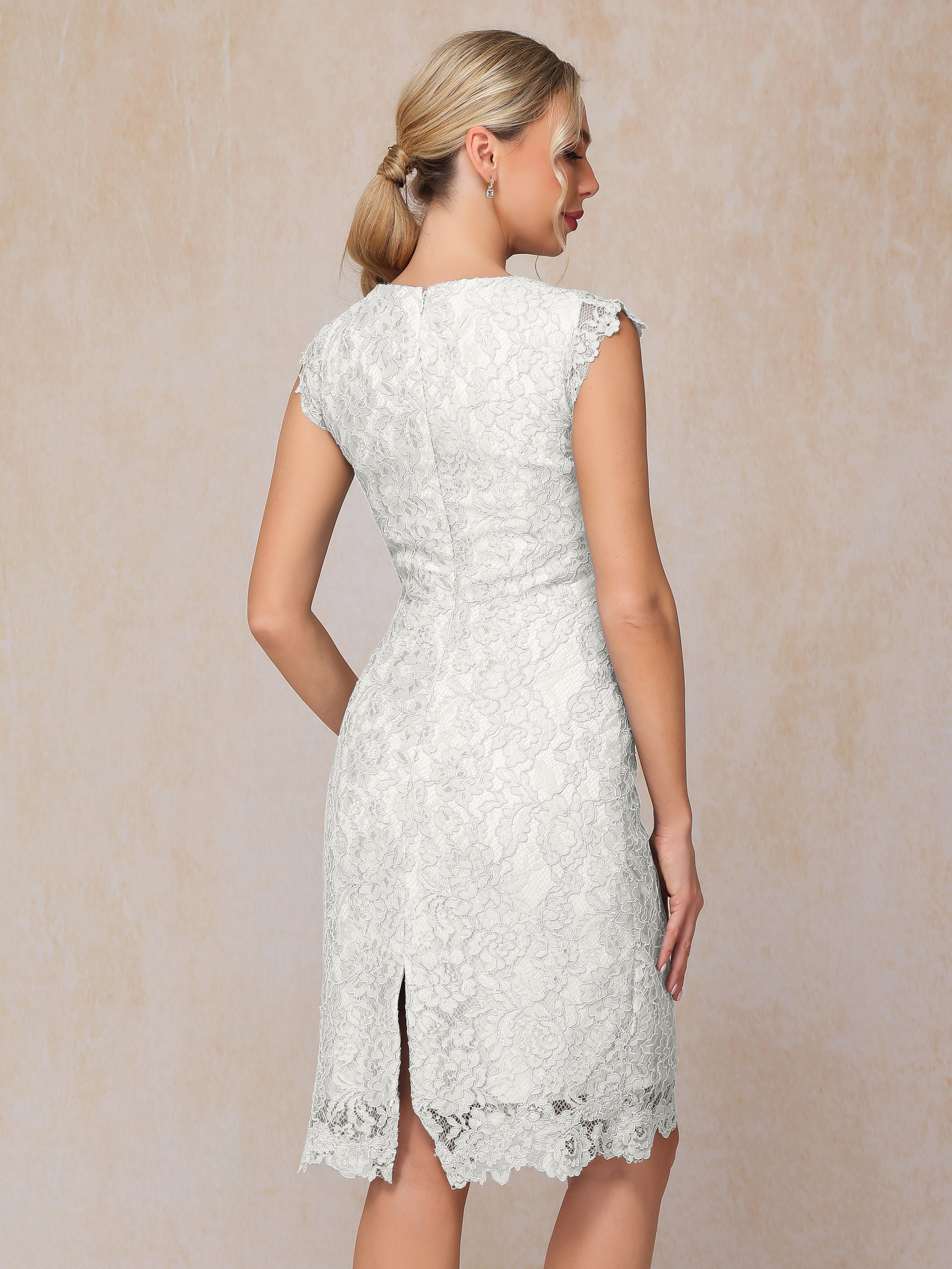 Cap Sleeves Knee Length Lace Mother Of The Groom Dress