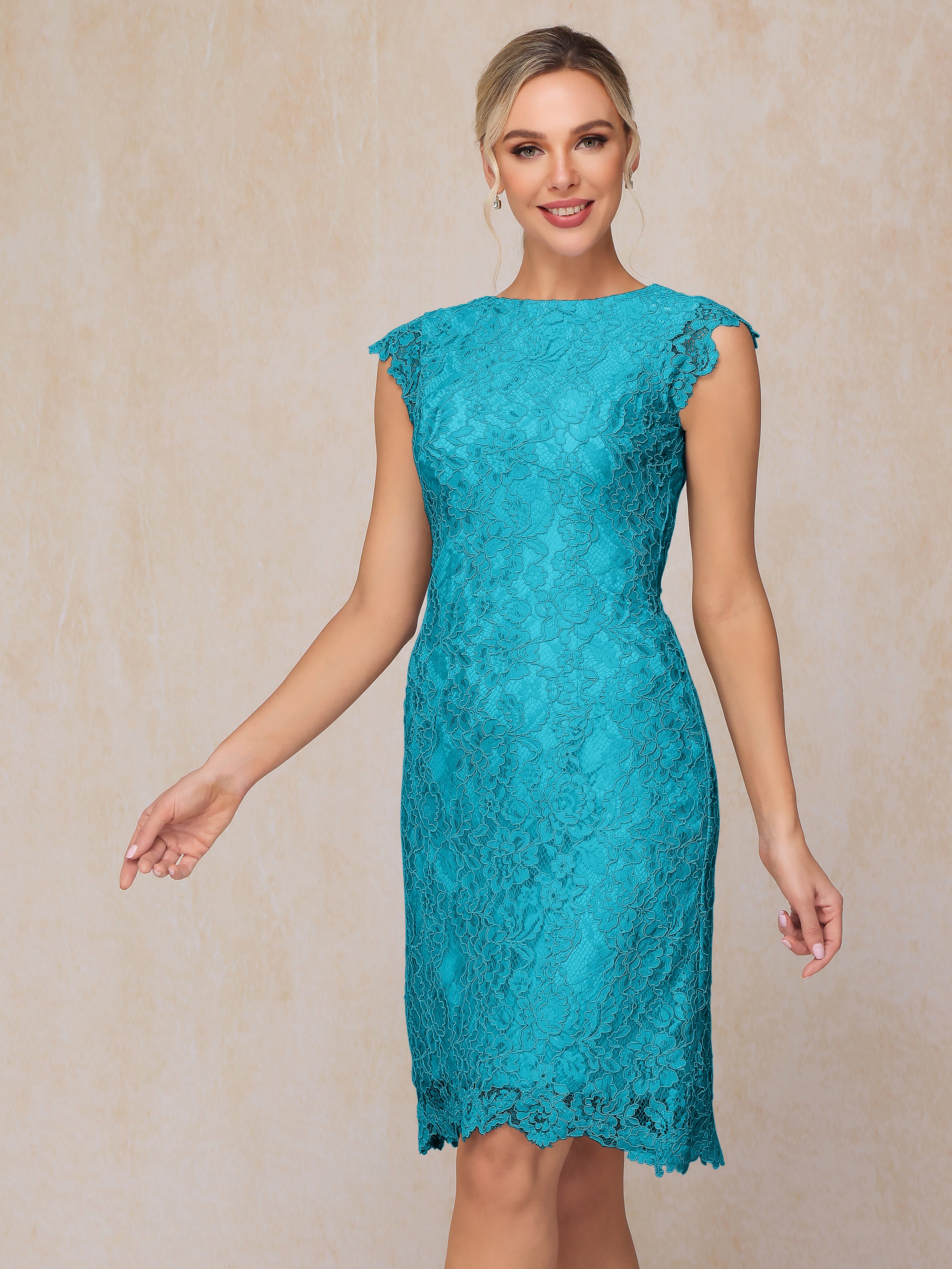 Cap Sleeves Knee Length Lace Mother Of The Groom Dress