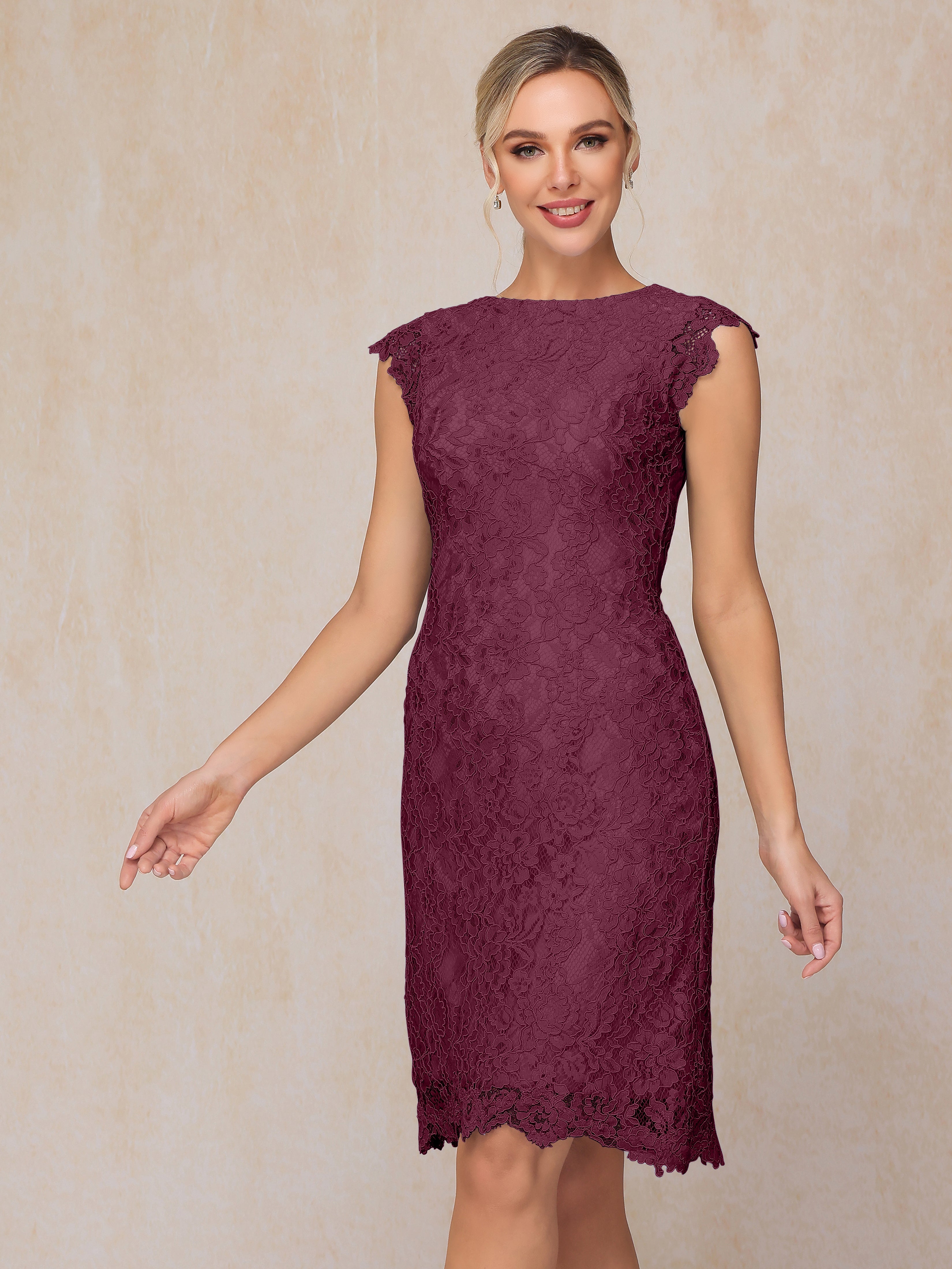 Cap Sleeves Knee Length Lace Mother Of The Groom Dress
