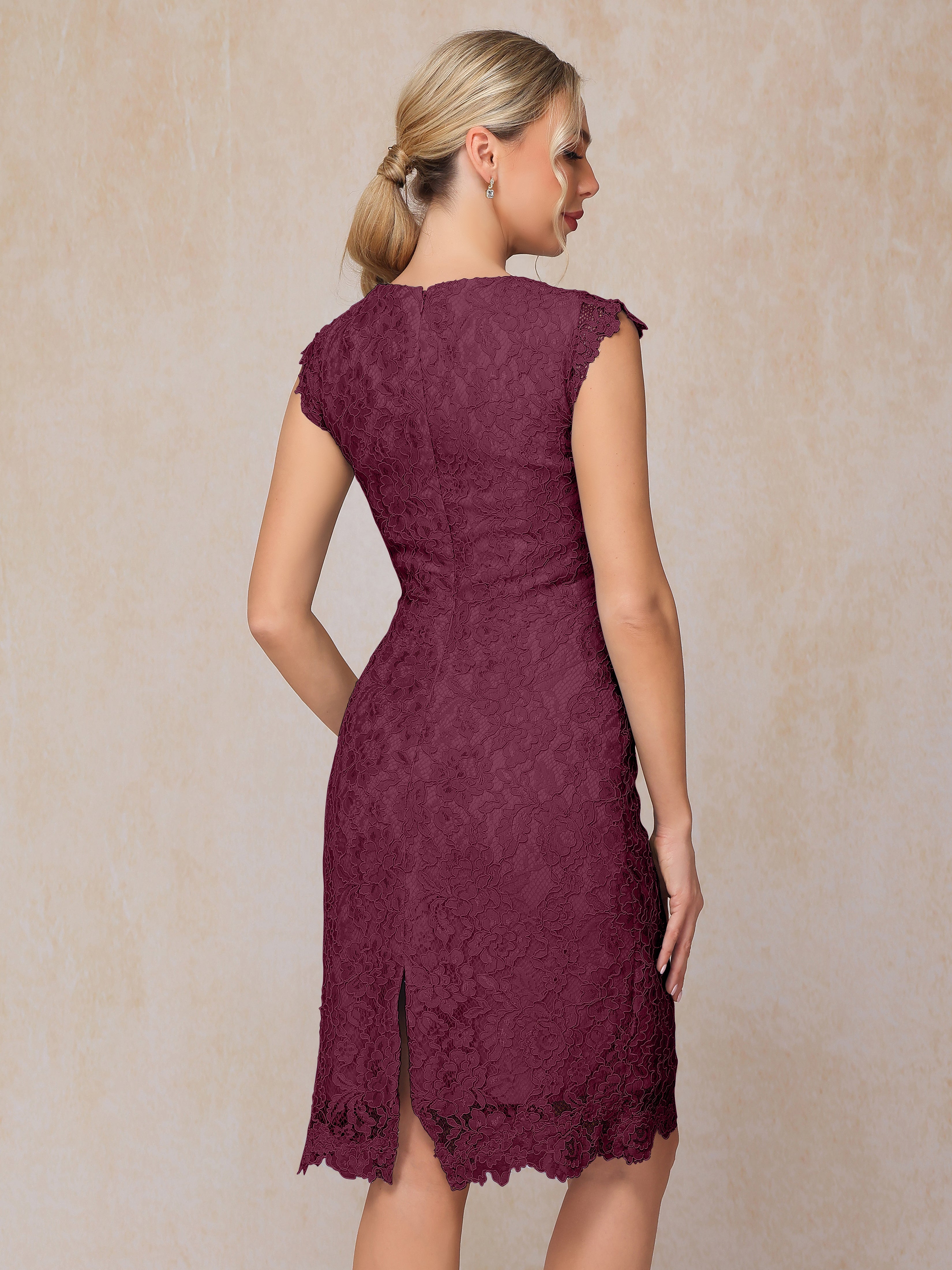 Cap Sleeves Knee Length Lace Mother Of The Groom Dress