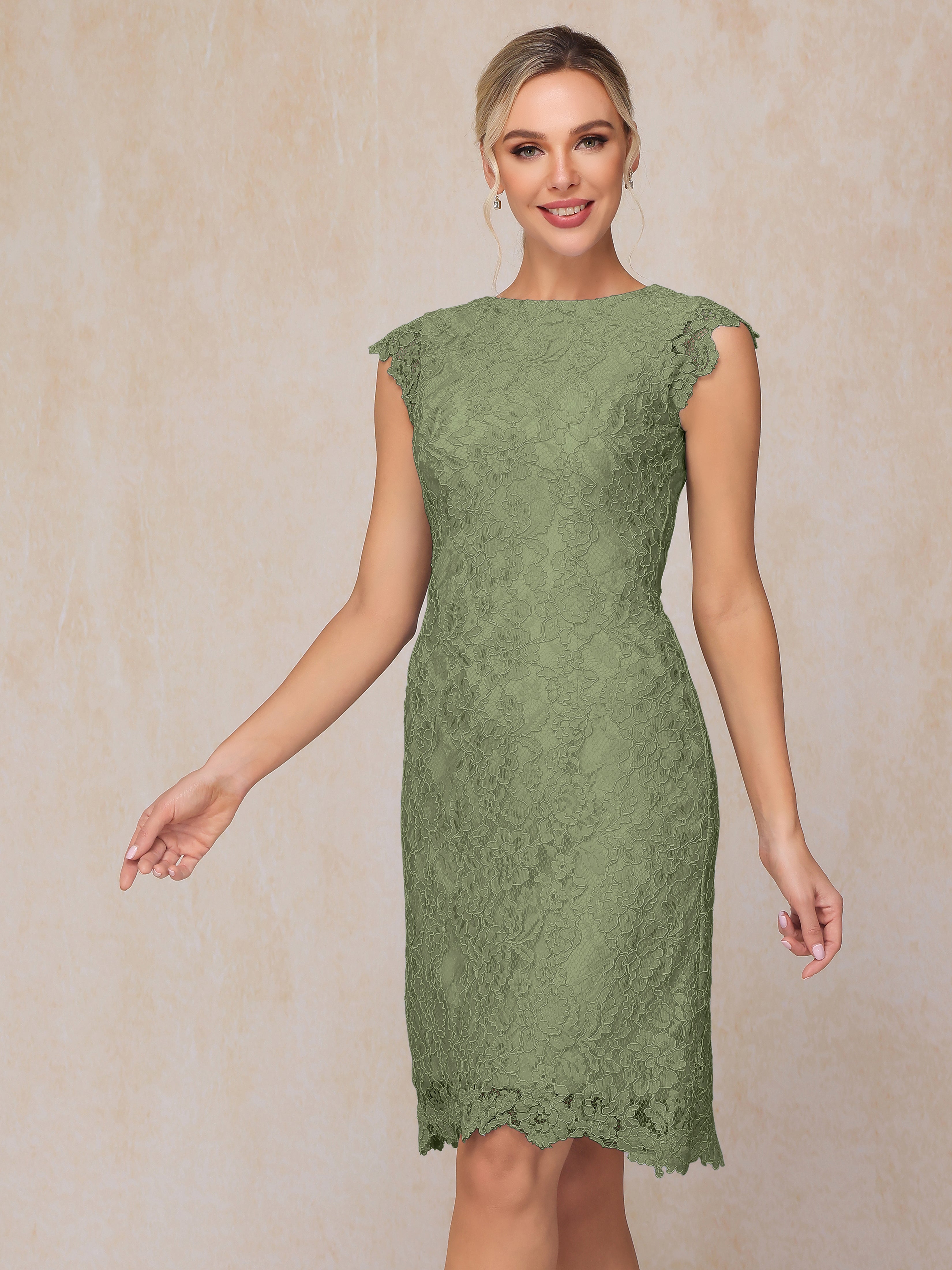 Cap Sleeves Knee Length Lace Mother Of The Groom Dress