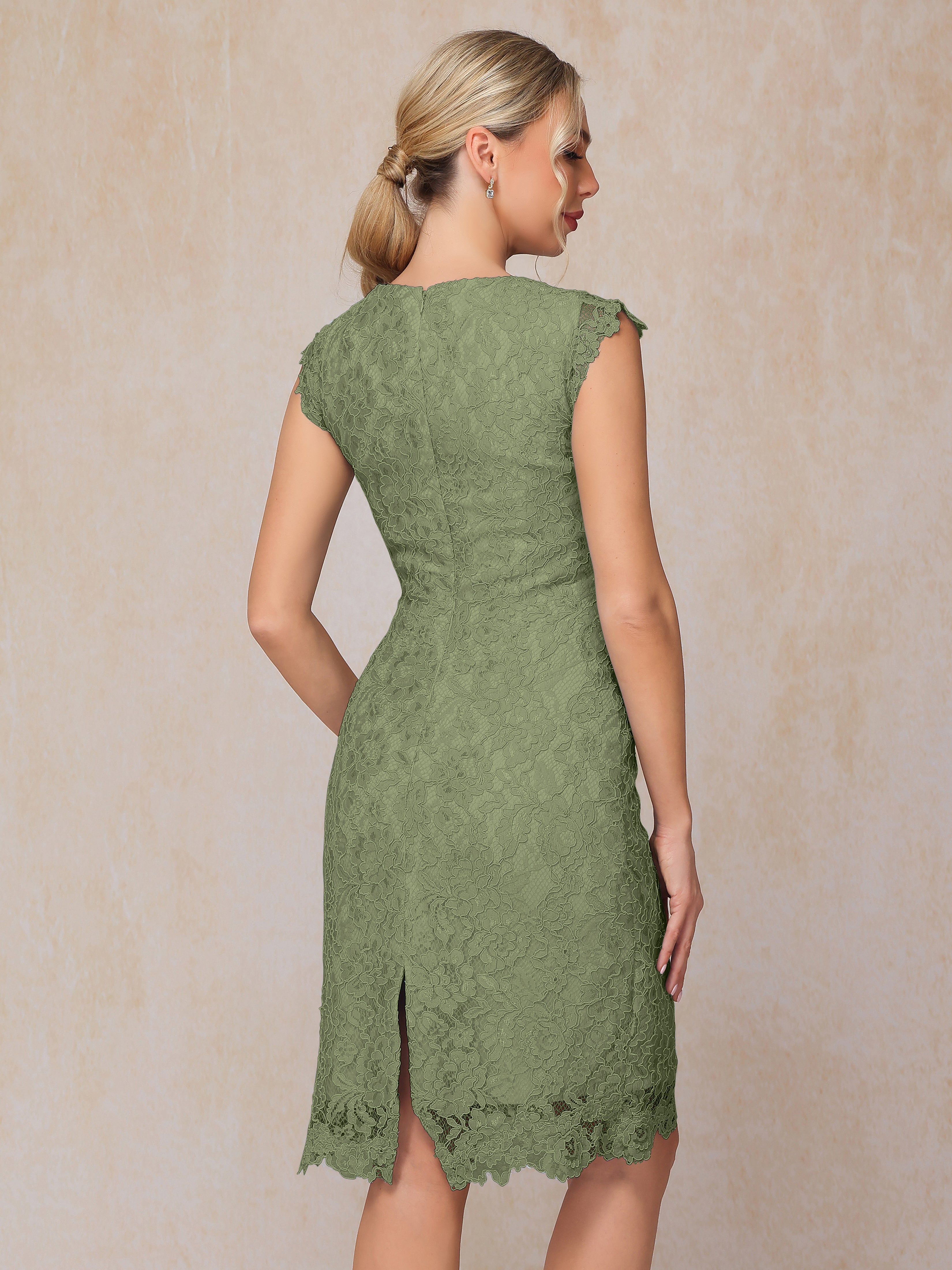 Cap Sleeves Knee Length Lace Mother Of The Groom Dress