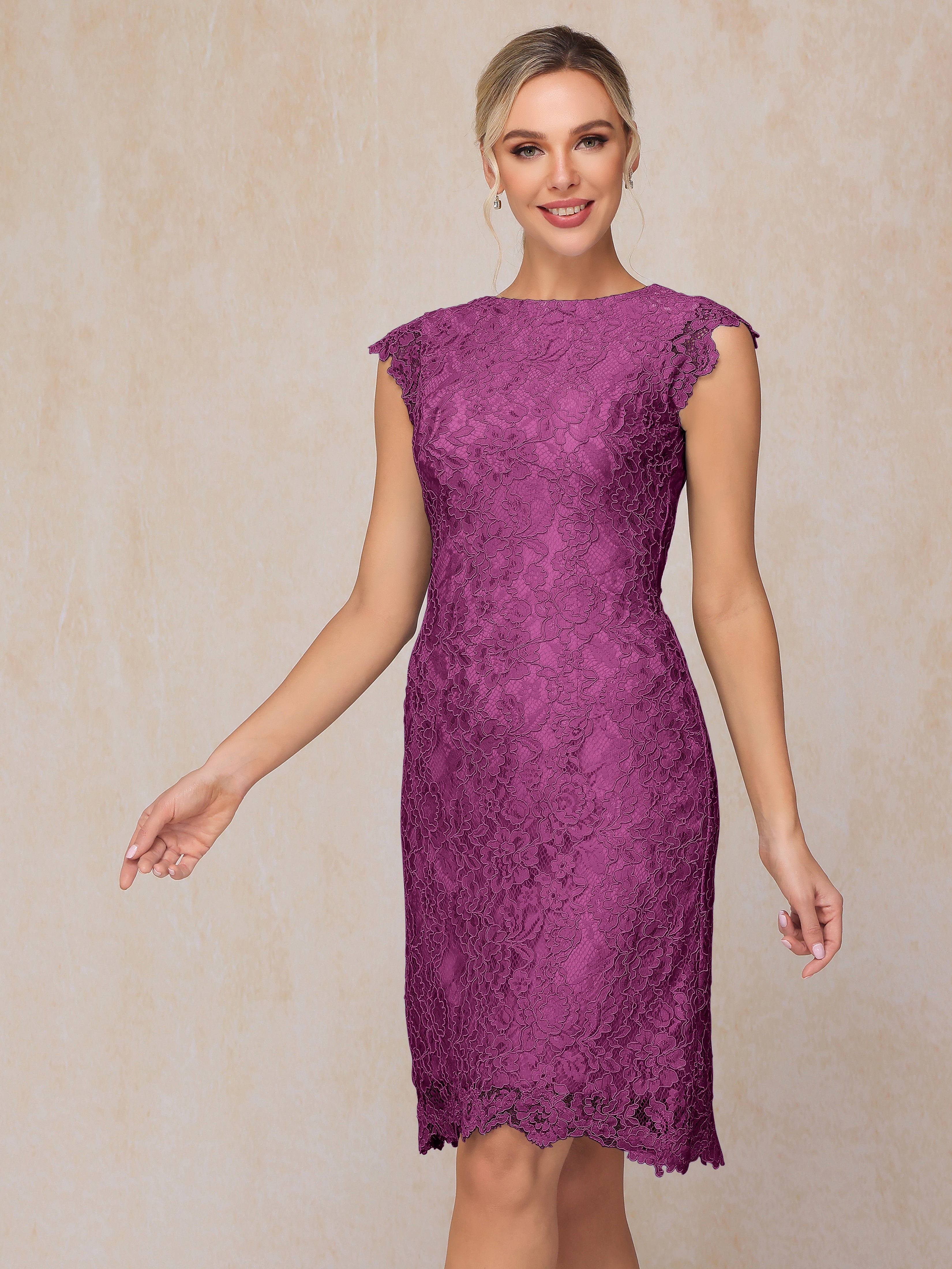 Cap Sleeves Knee Length Lace Mother Of The Groom Dress