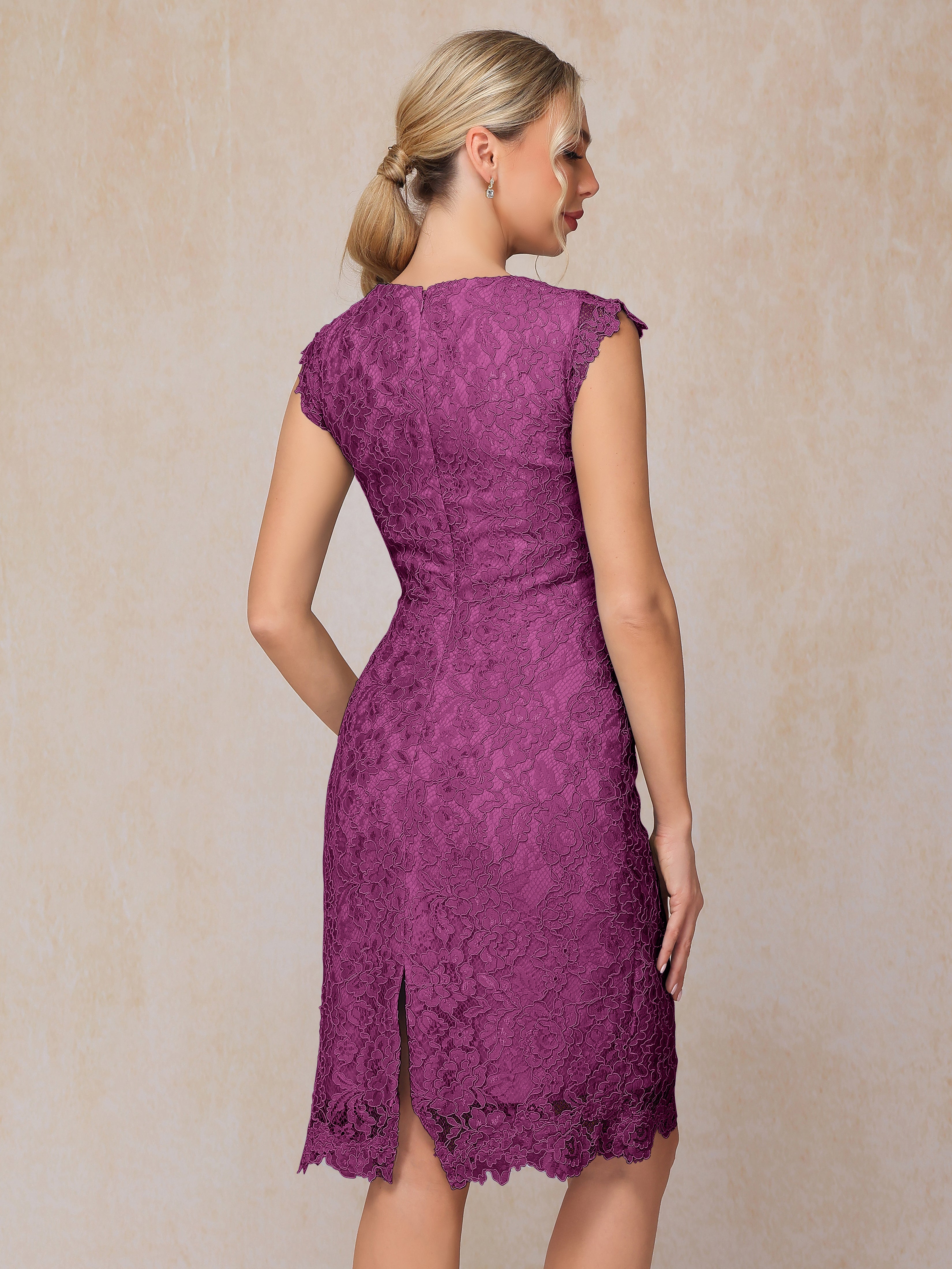 Cap Sleeves Knee Length Lace Mother Of The Groom Dress