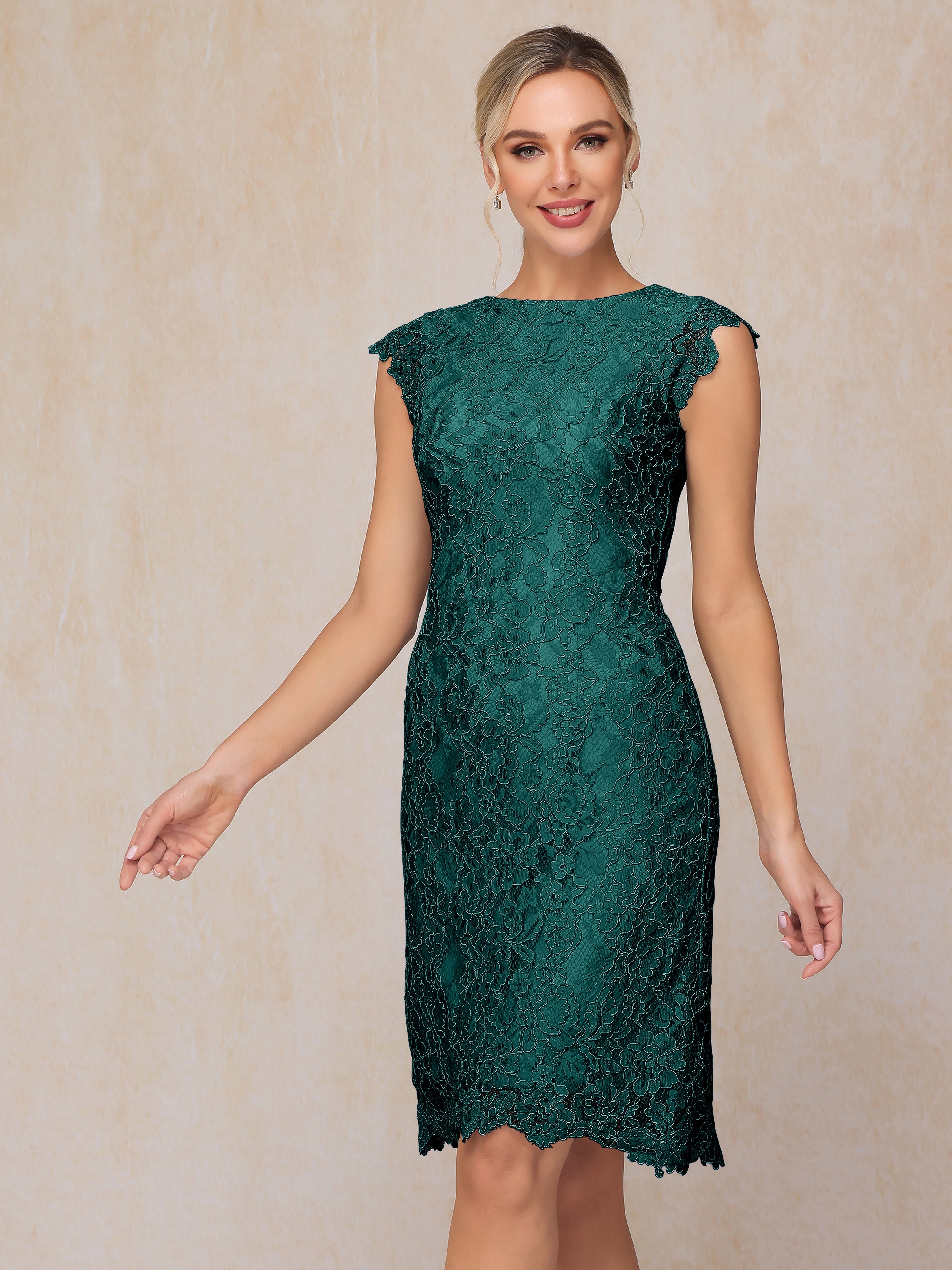 Cap Sleeves Knee Length Lace Mother Of The Groom Dress