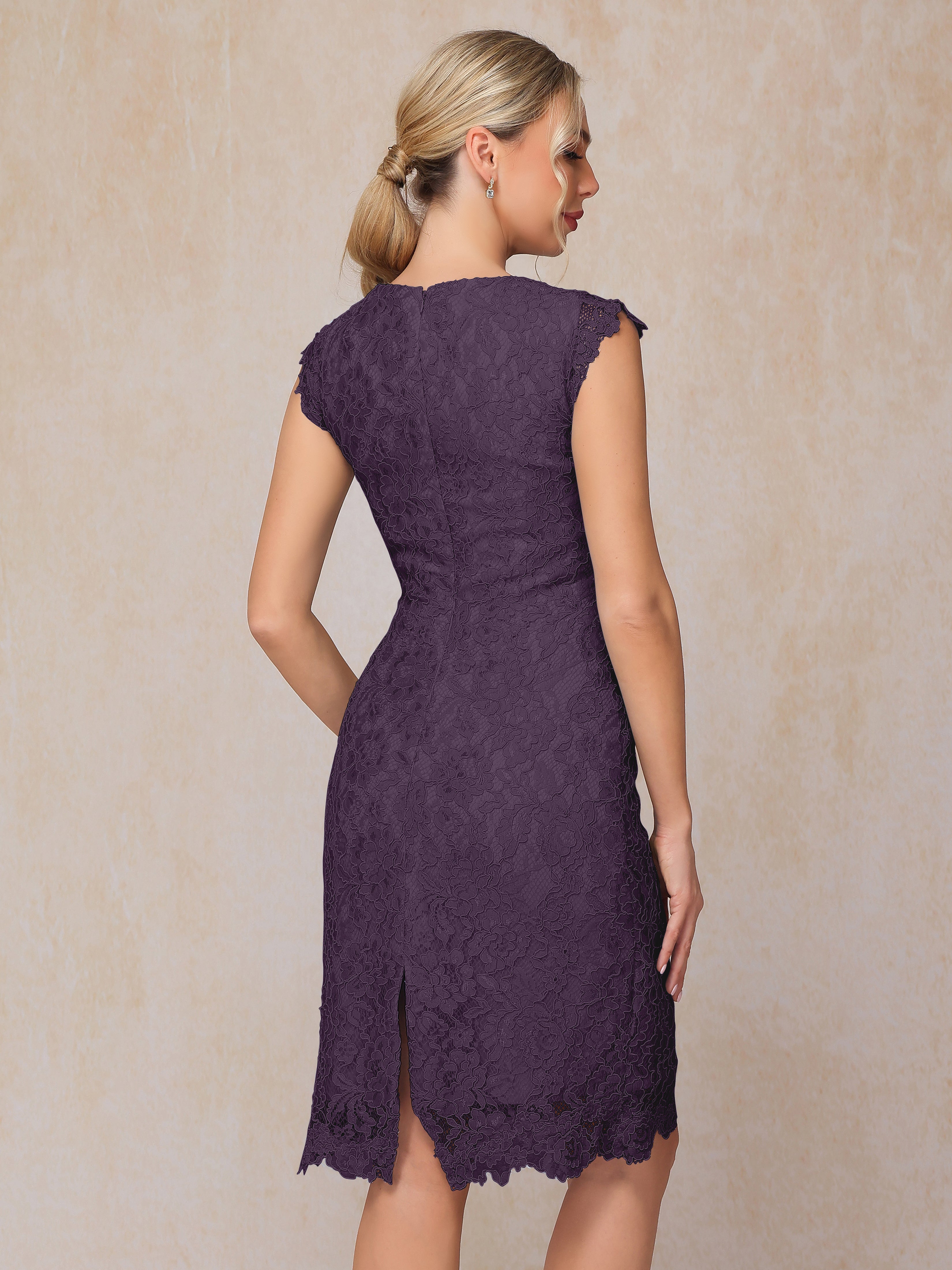 Cap Sleeves Knee Length Lace Mother Of The Groom Dress