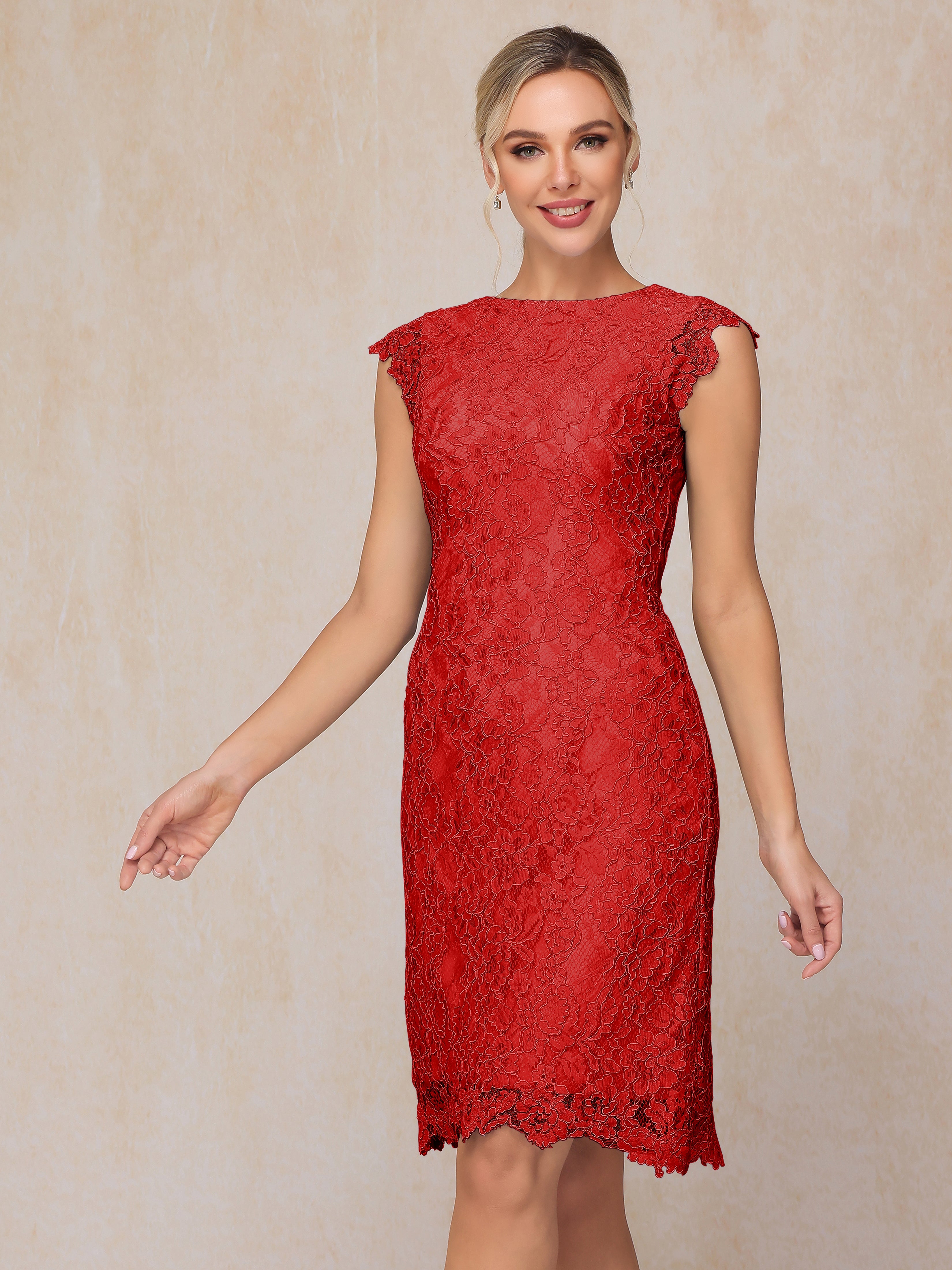 Cap Sleeves Knee Length Lace Mother Of The Groom Dress