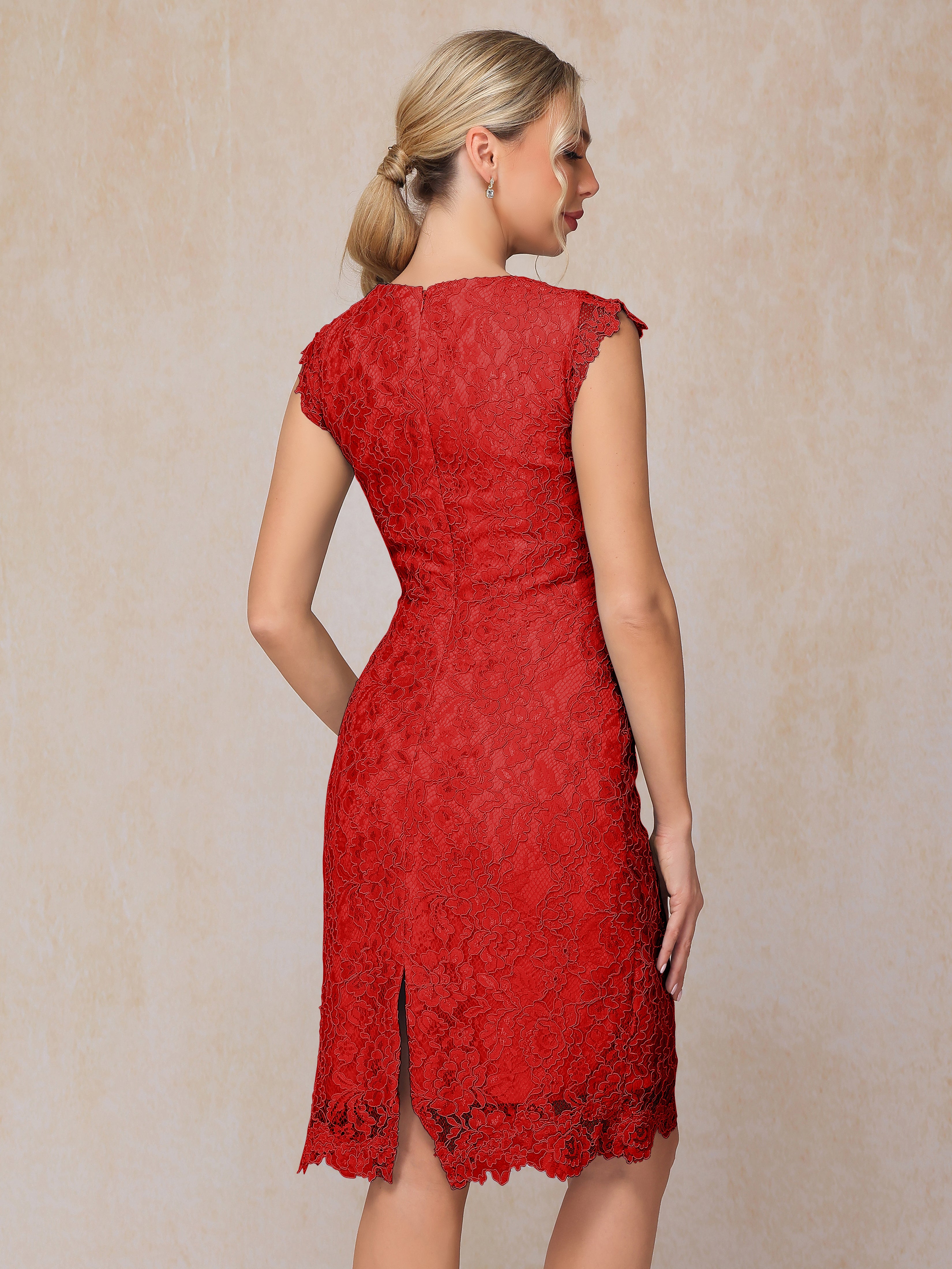 Cap Sleeves Knee Length Lace Mother Of The Groom Dress