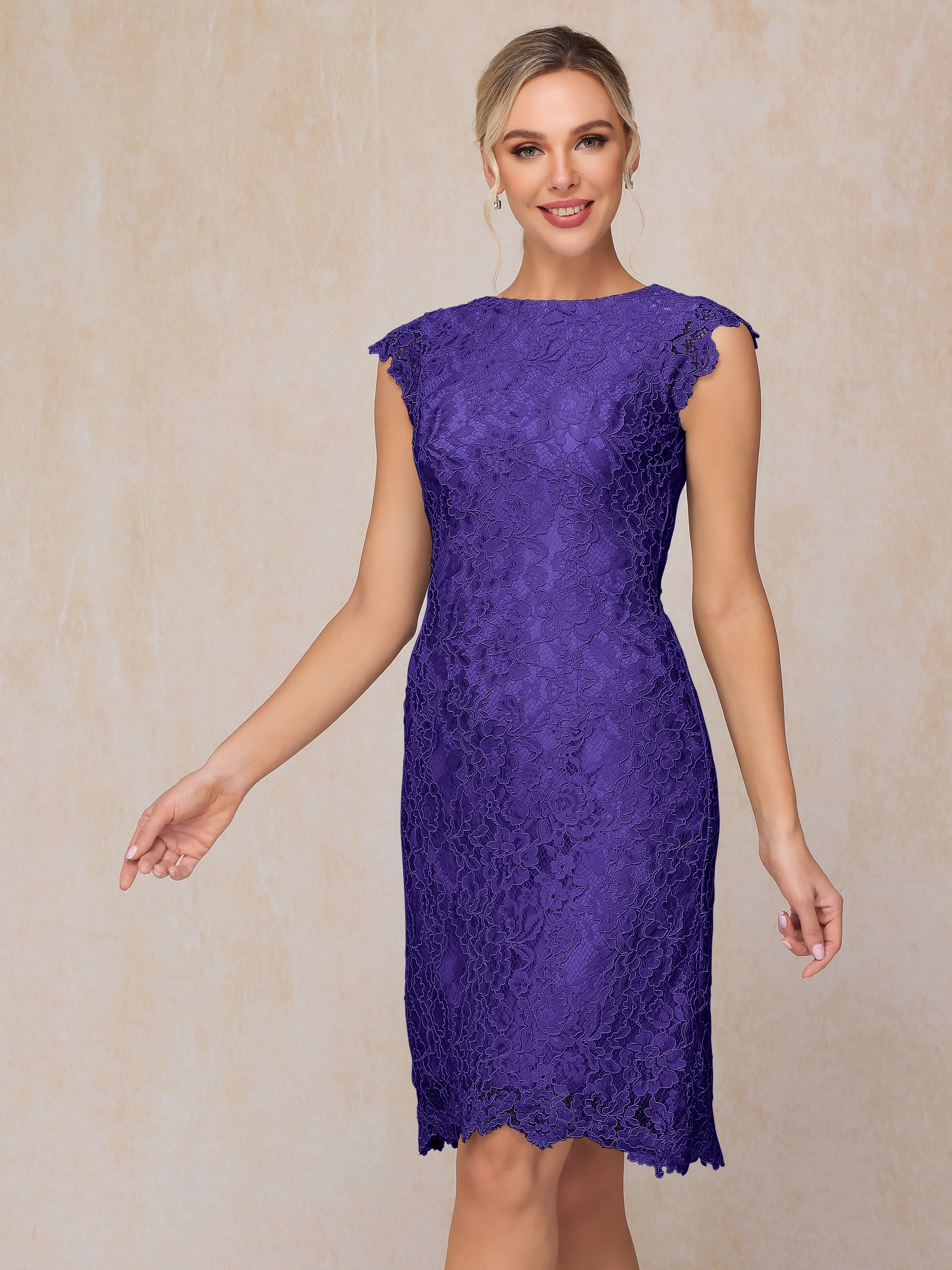 Cap Sleeves Knee Length Lace Mother Of The Groom Dress