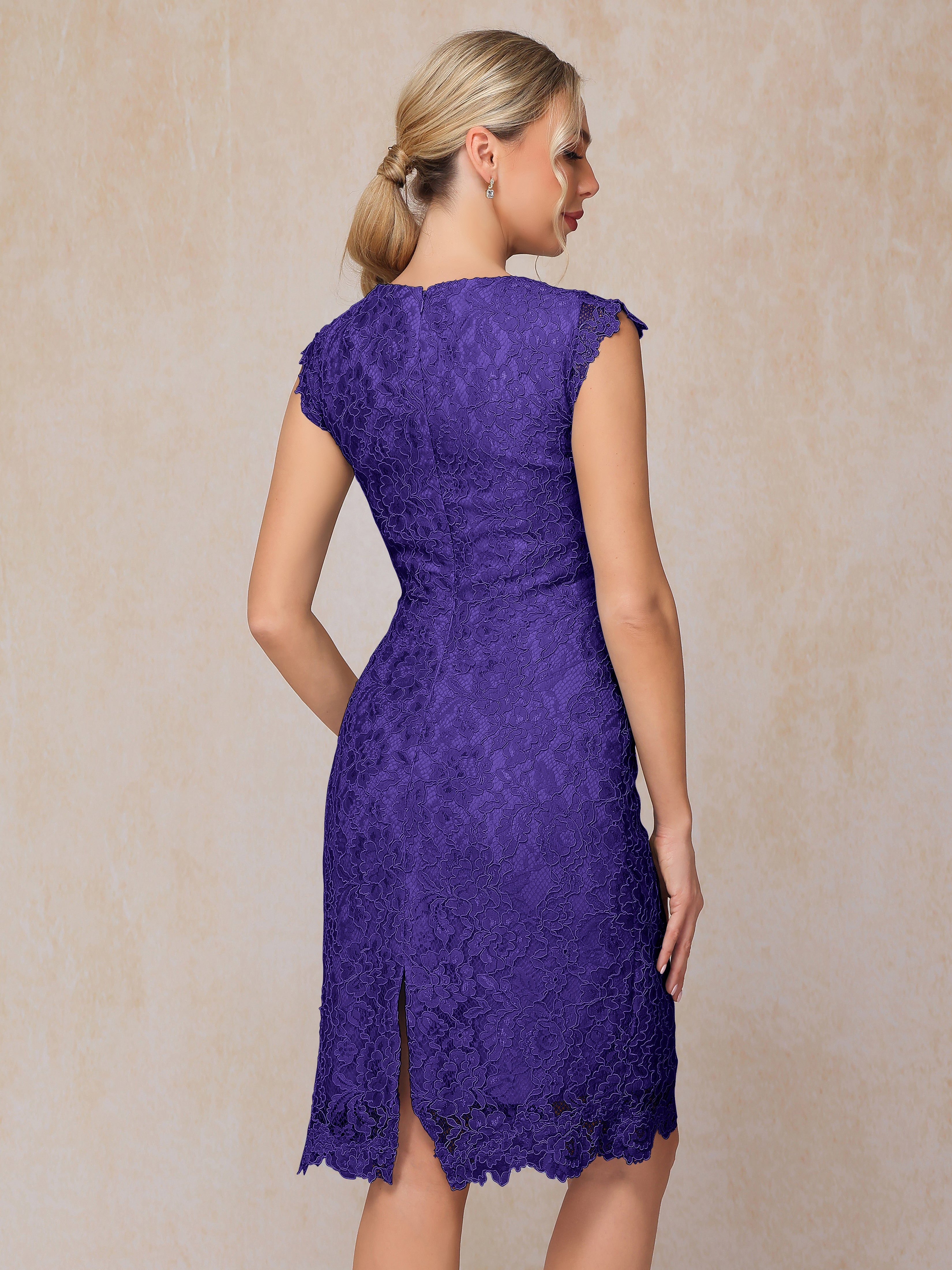 Cap Sleeves Knee Length Lace Mother Of The Groom Dress