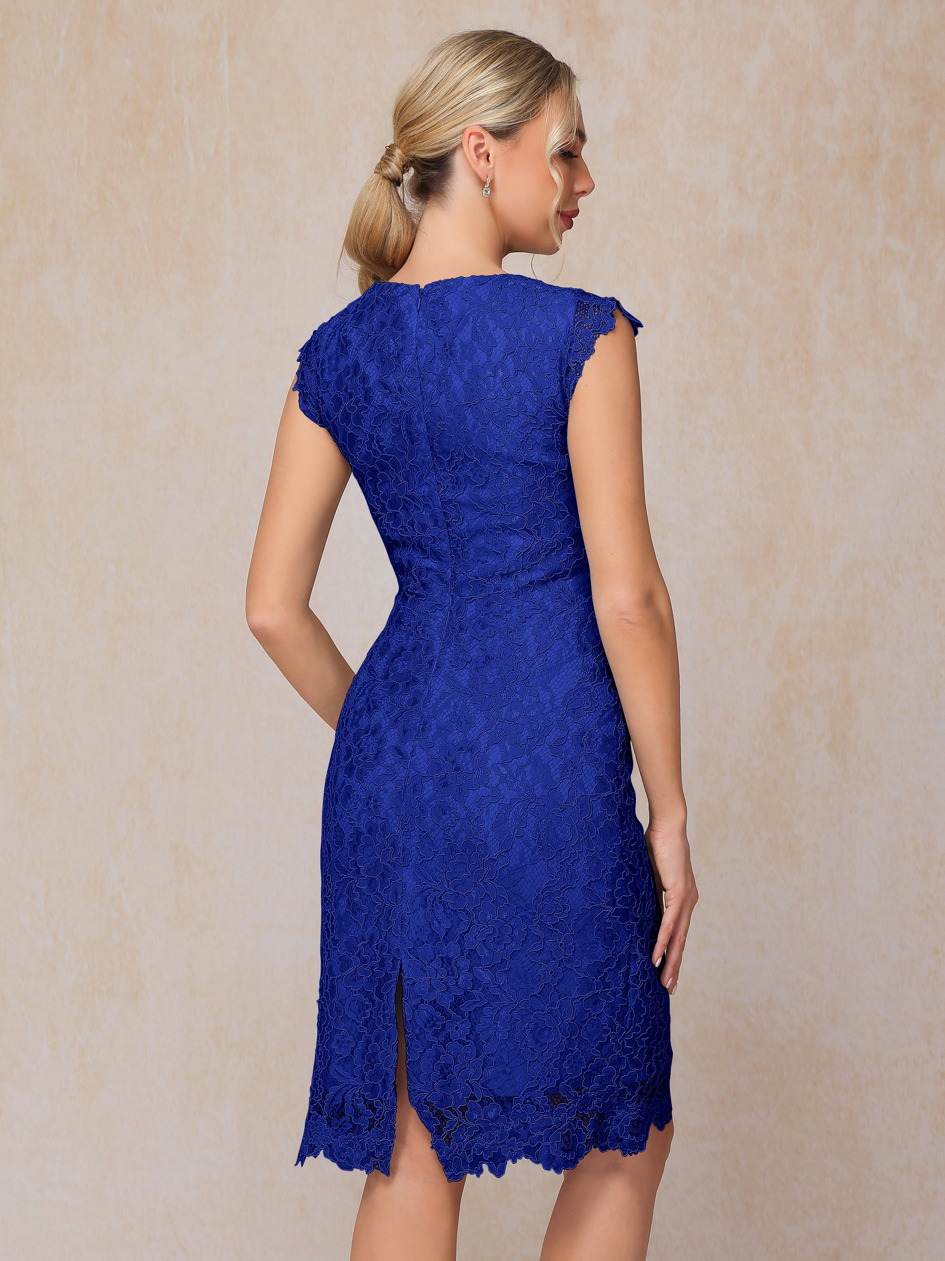 Cap Sleeves Knee Length Lace Mother Of The Groom Dress