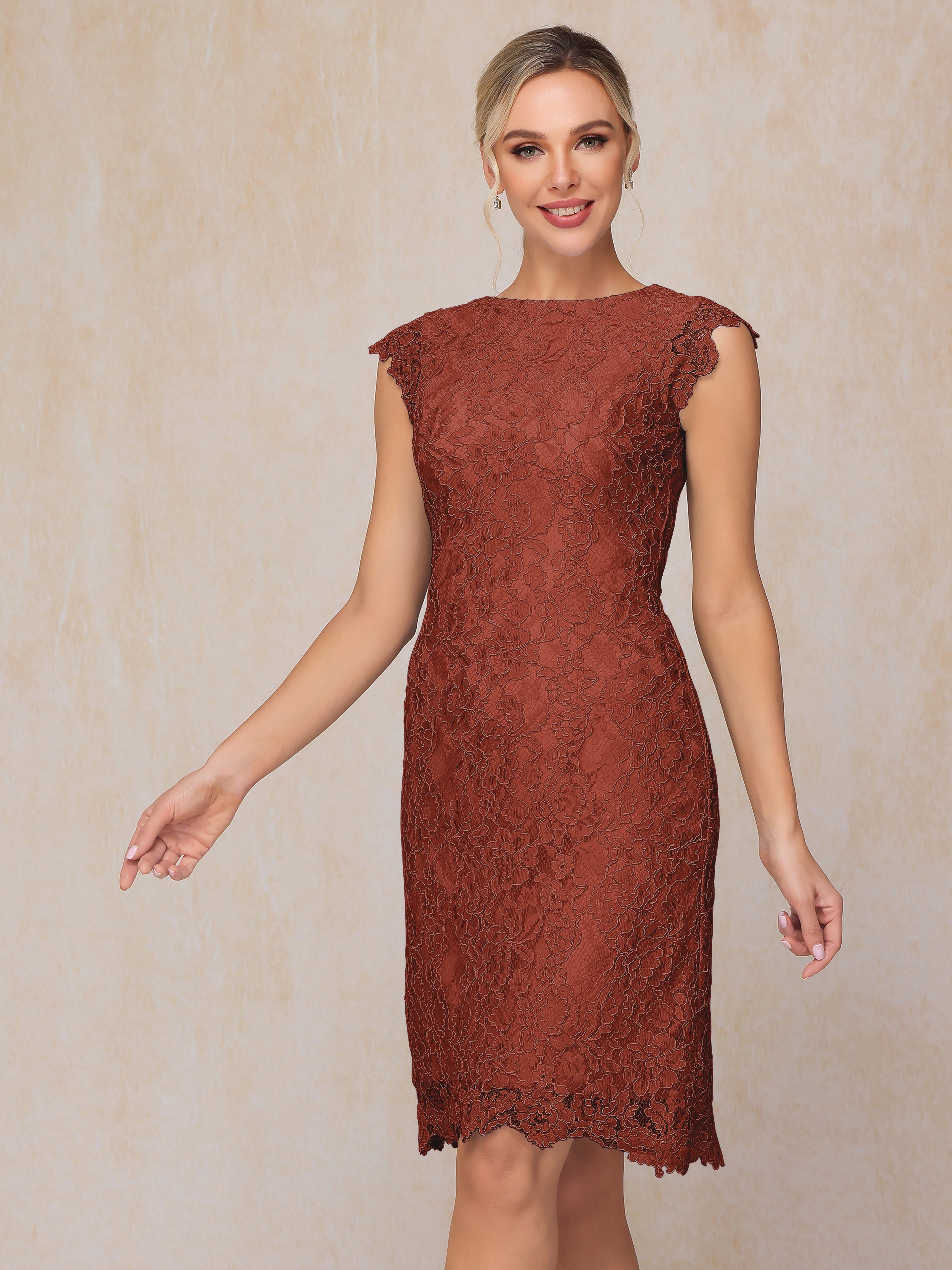 Cap Sleeves Knee Length Lace Mother Of The Groom Dress