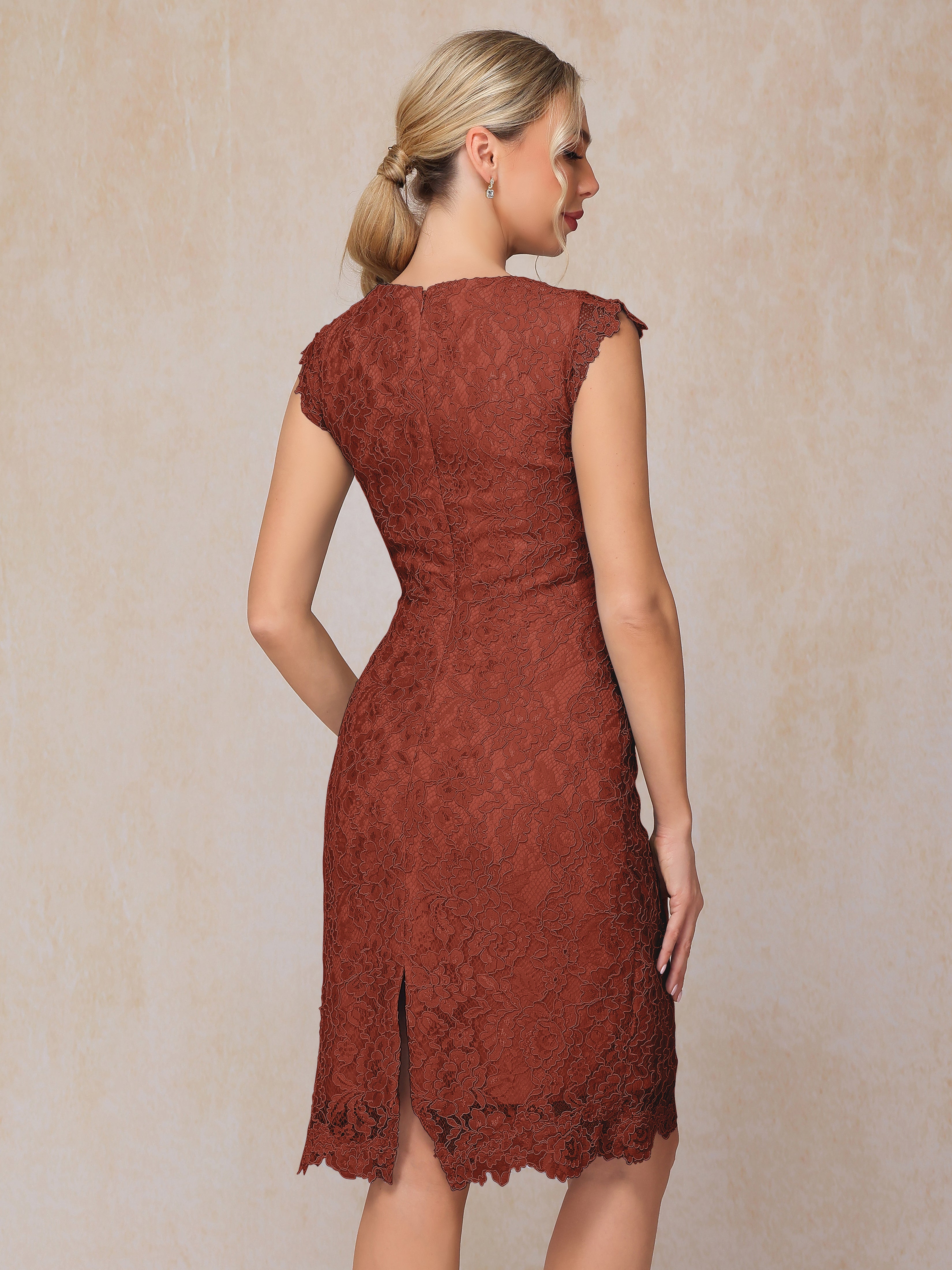 Cap Sleeves Knee Length Lace Mother Of The Groom Dress