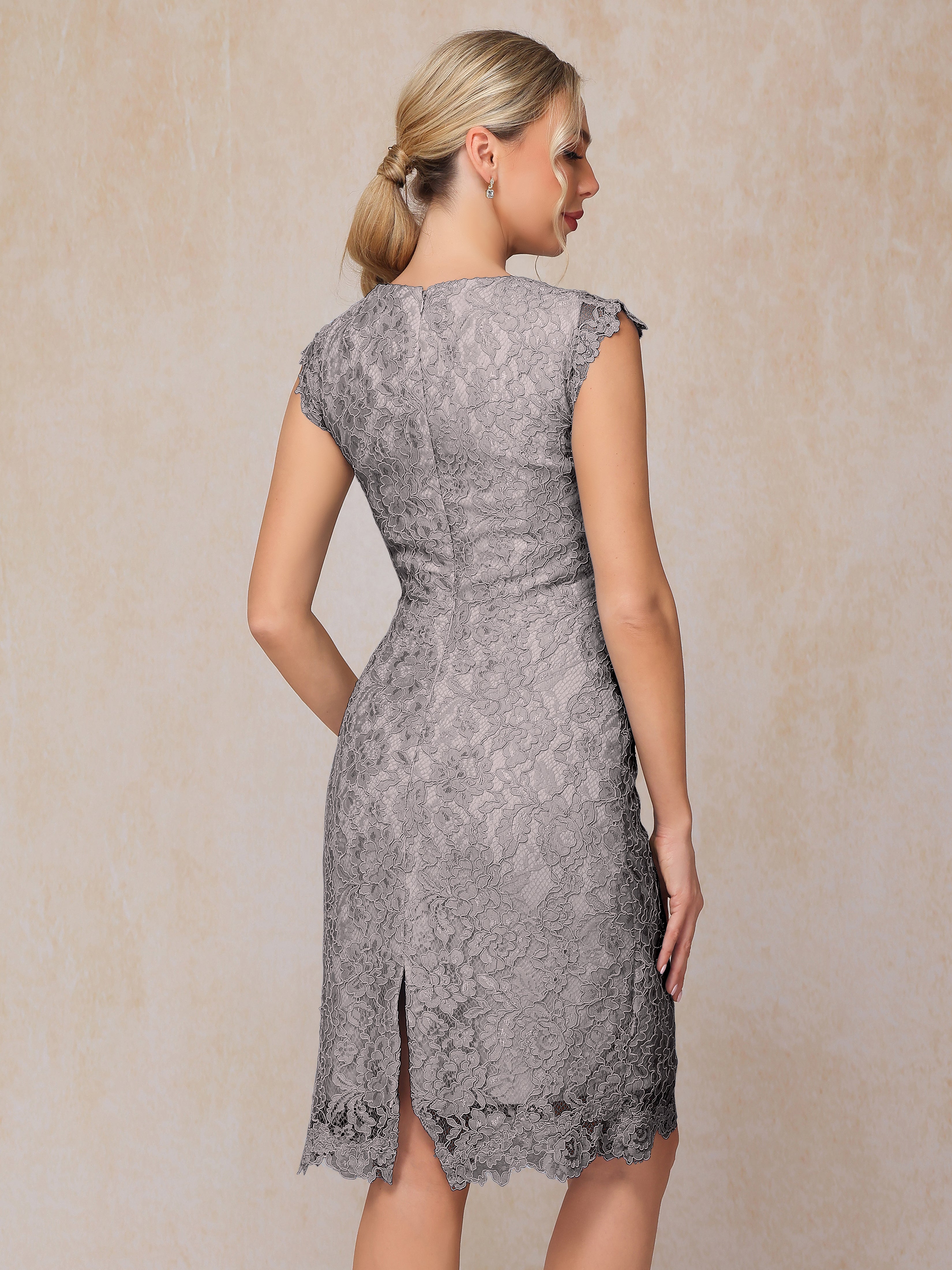Cap Sleeves Knee Length Lace Mother Of The Groom Dress