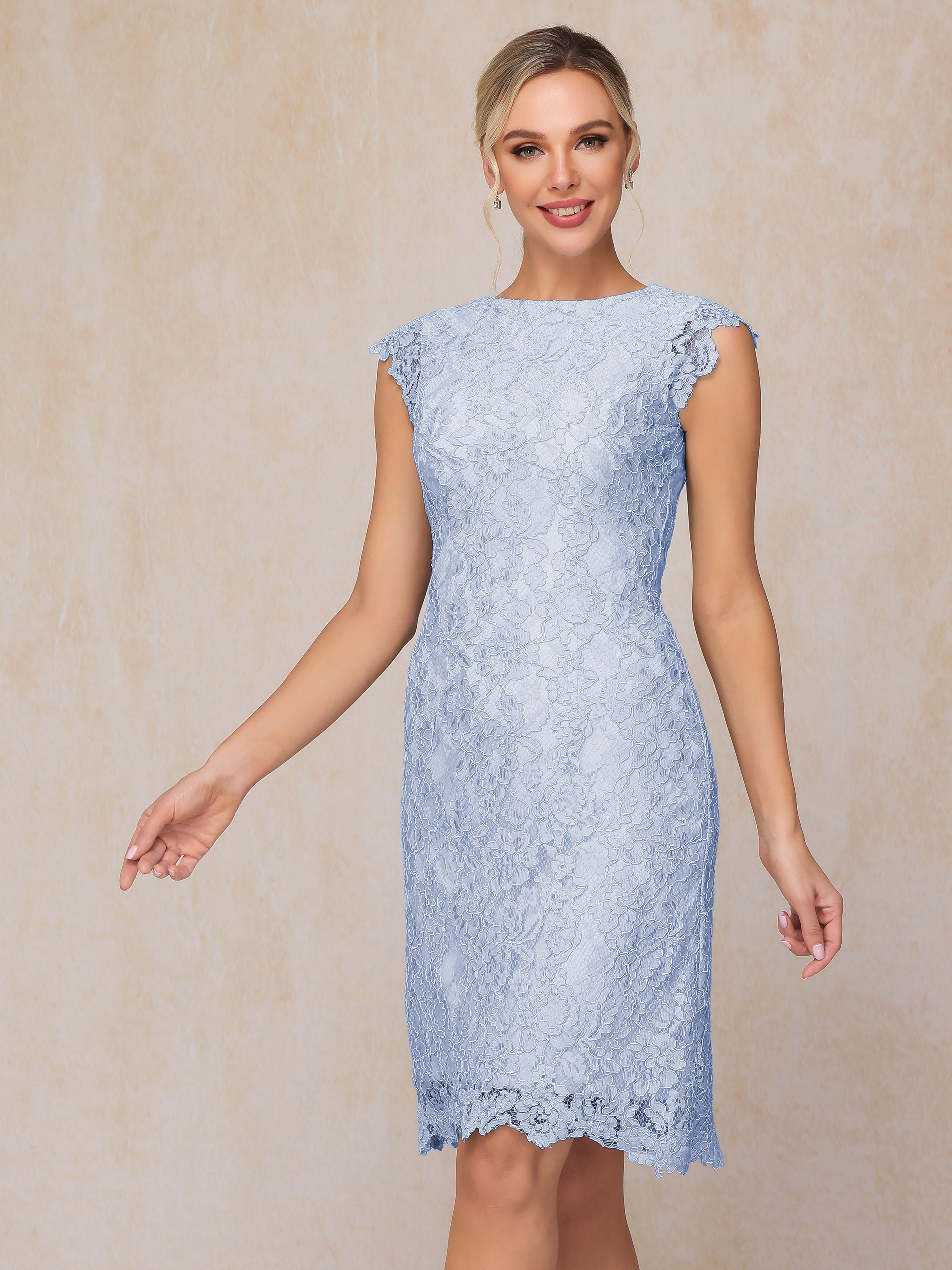 Cap Sleeves Knee Length Lace Mother Of The Groom Dress