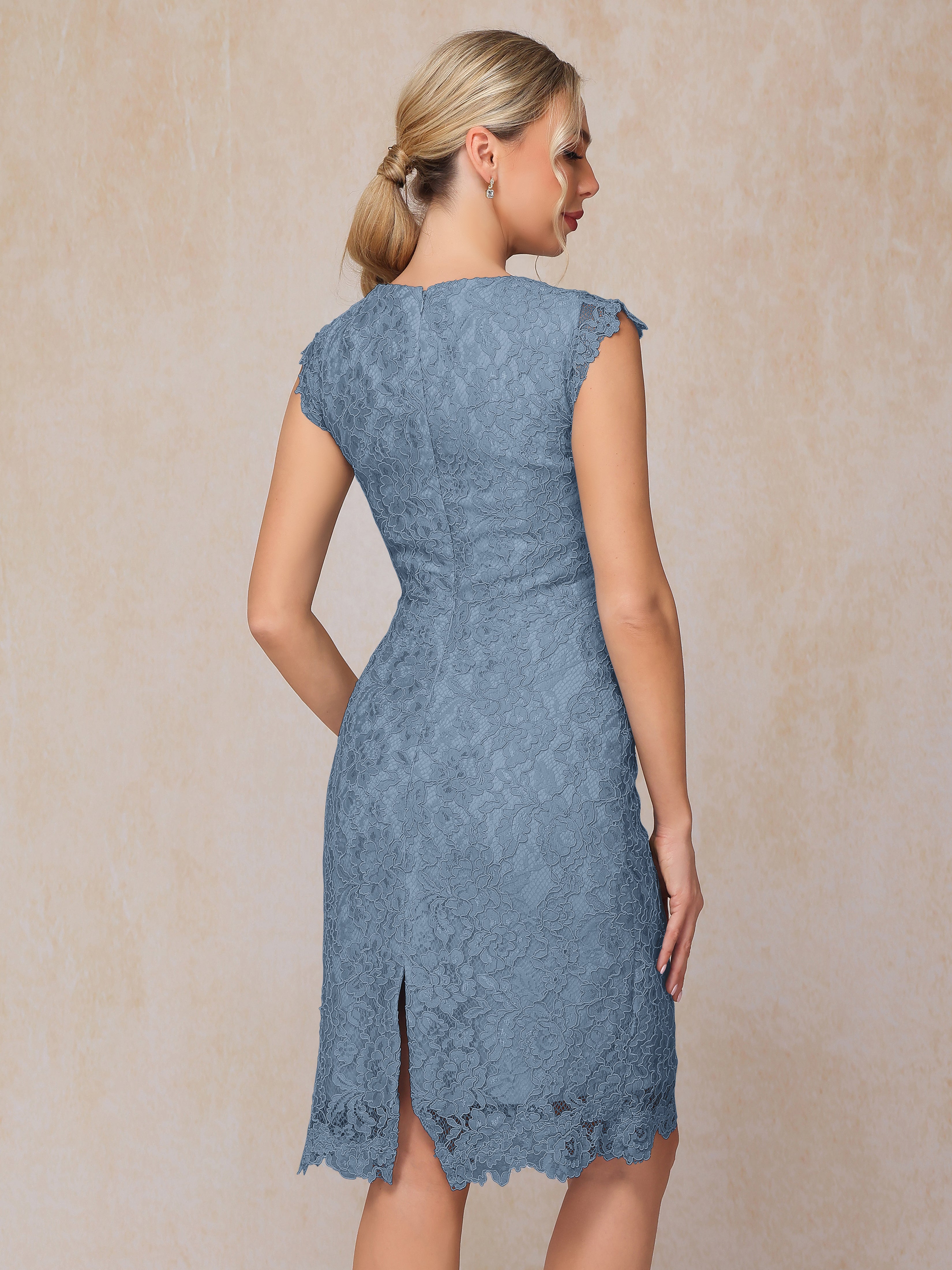 Cap Sleeves Knee Length Lace Mother Of The Groom Dress