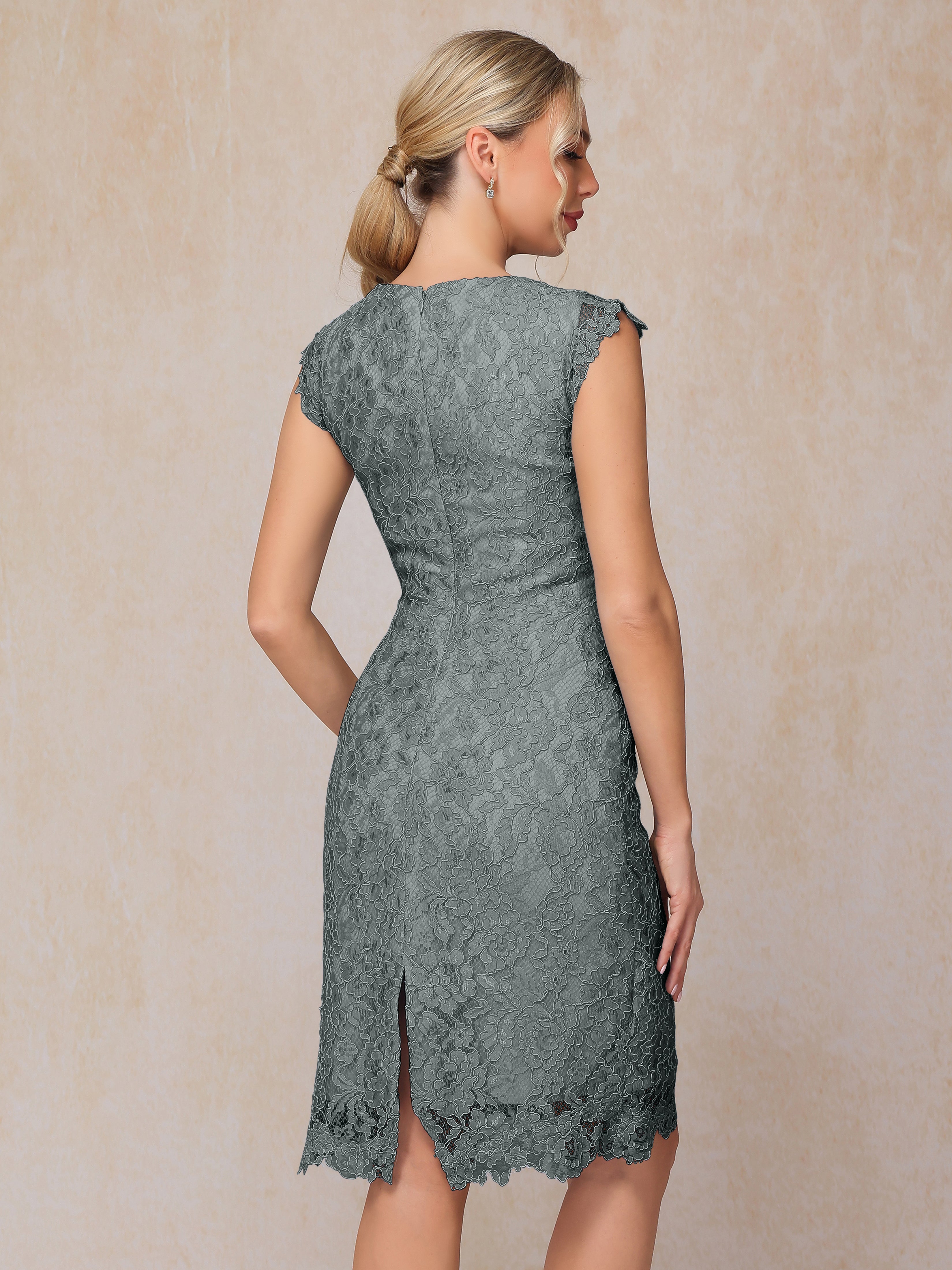 Cap Sleeves Knee Length Lace Mother Of The Groom Dress