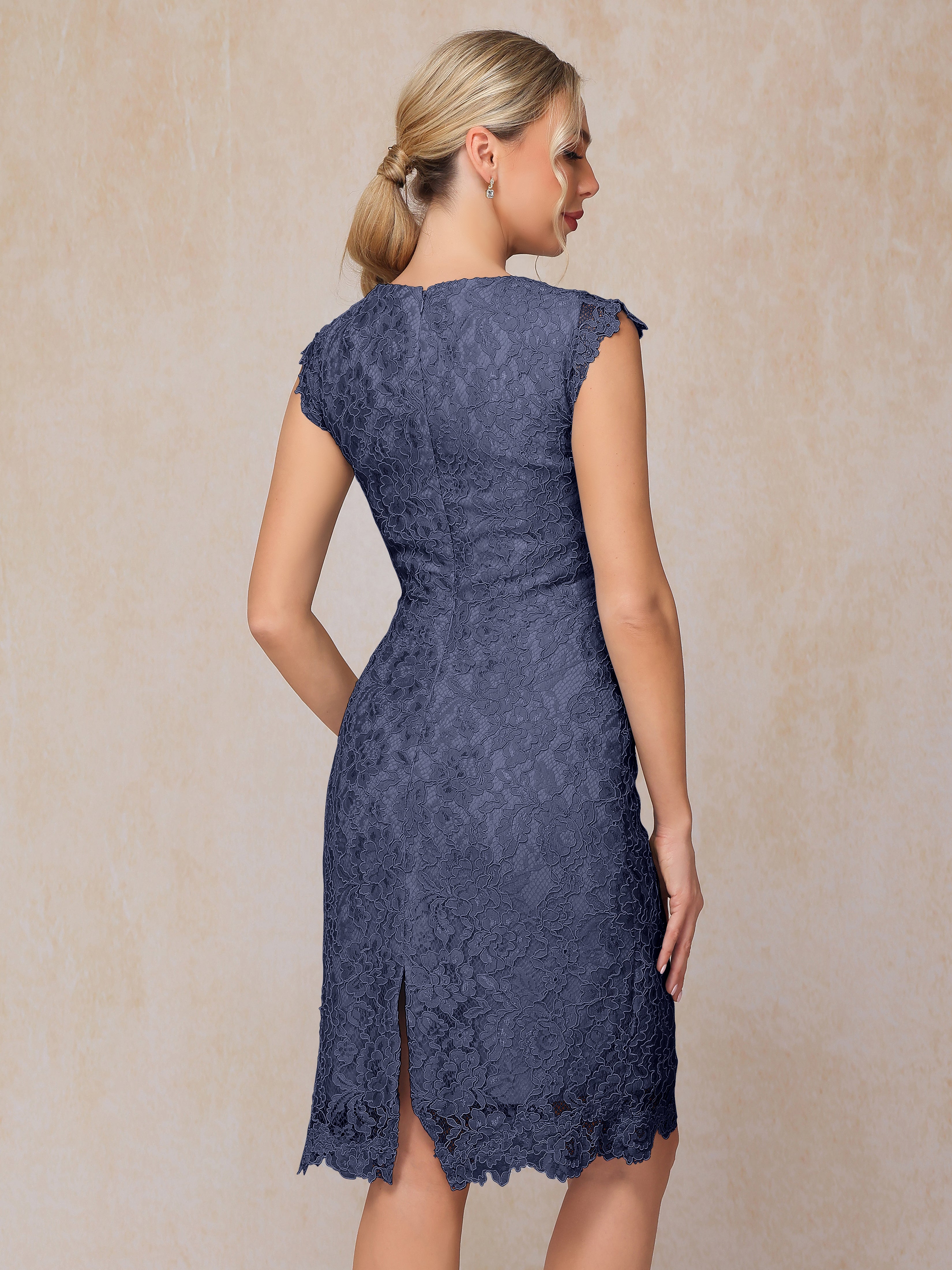 Cap Sleeves Knee Length Lace Mother Of The Groom Dress
