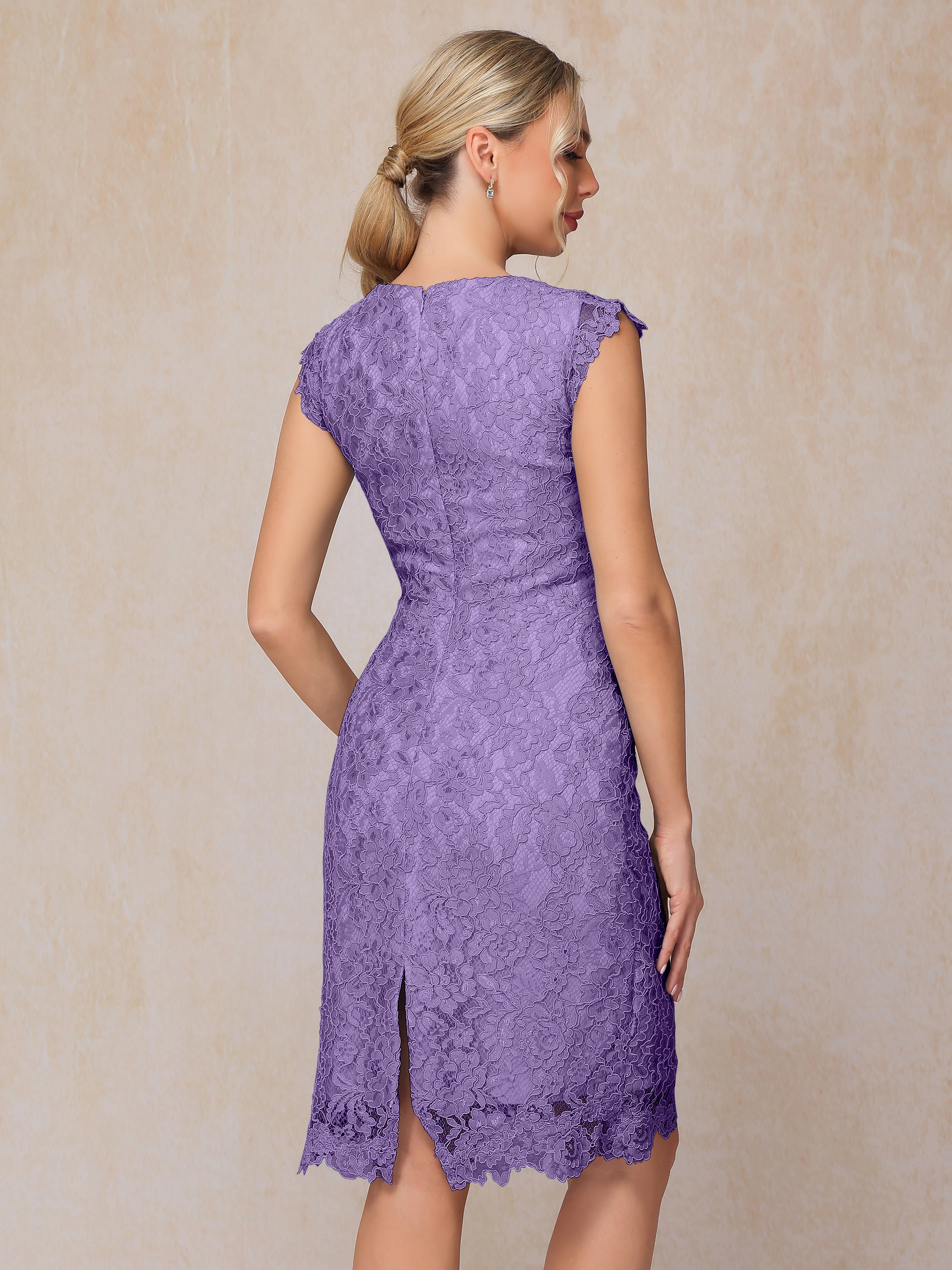 Cap Sleeves Knee Length Lace Mother Of The Groom Dress