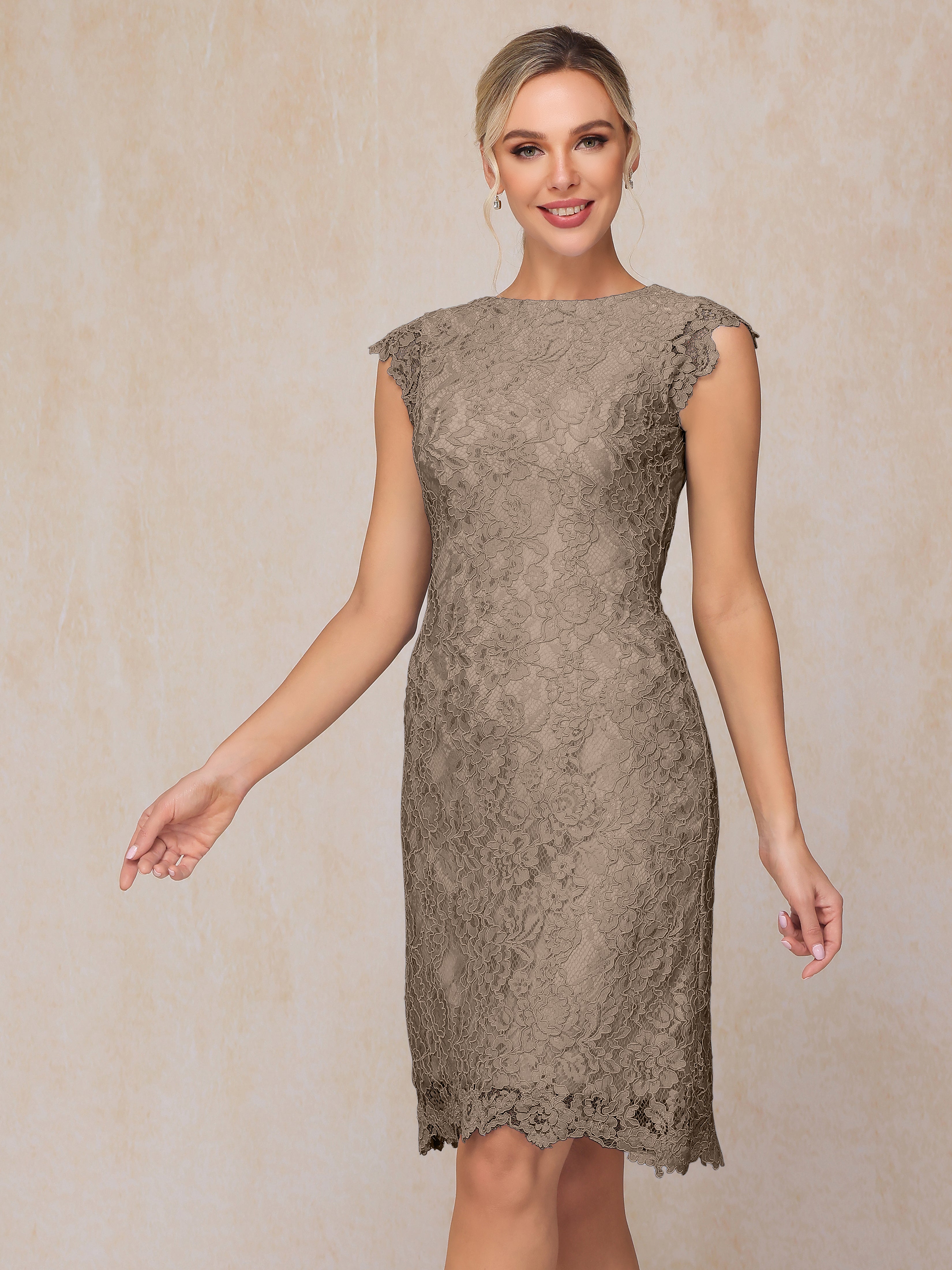 Cap Sleeves Knee Length Lace Mother Of The Groom Dress