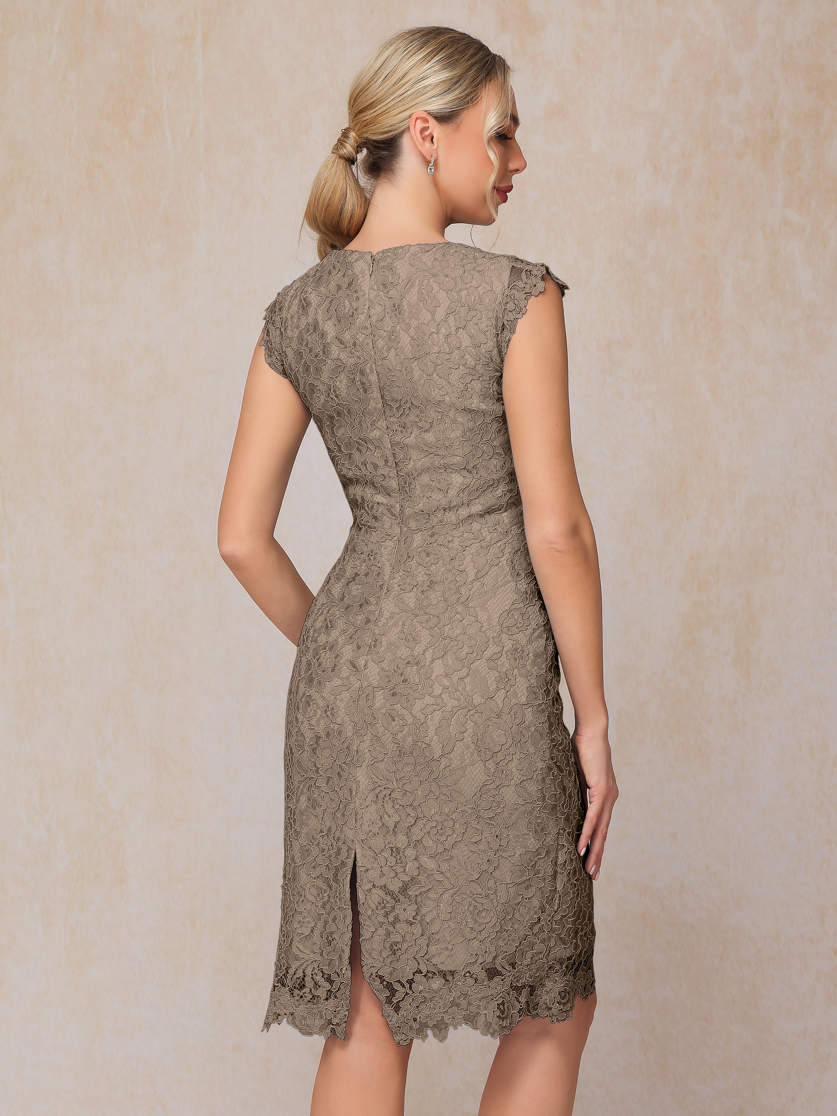 Cap Sleeves Knee Length Lace Mother Of The Groom Dress