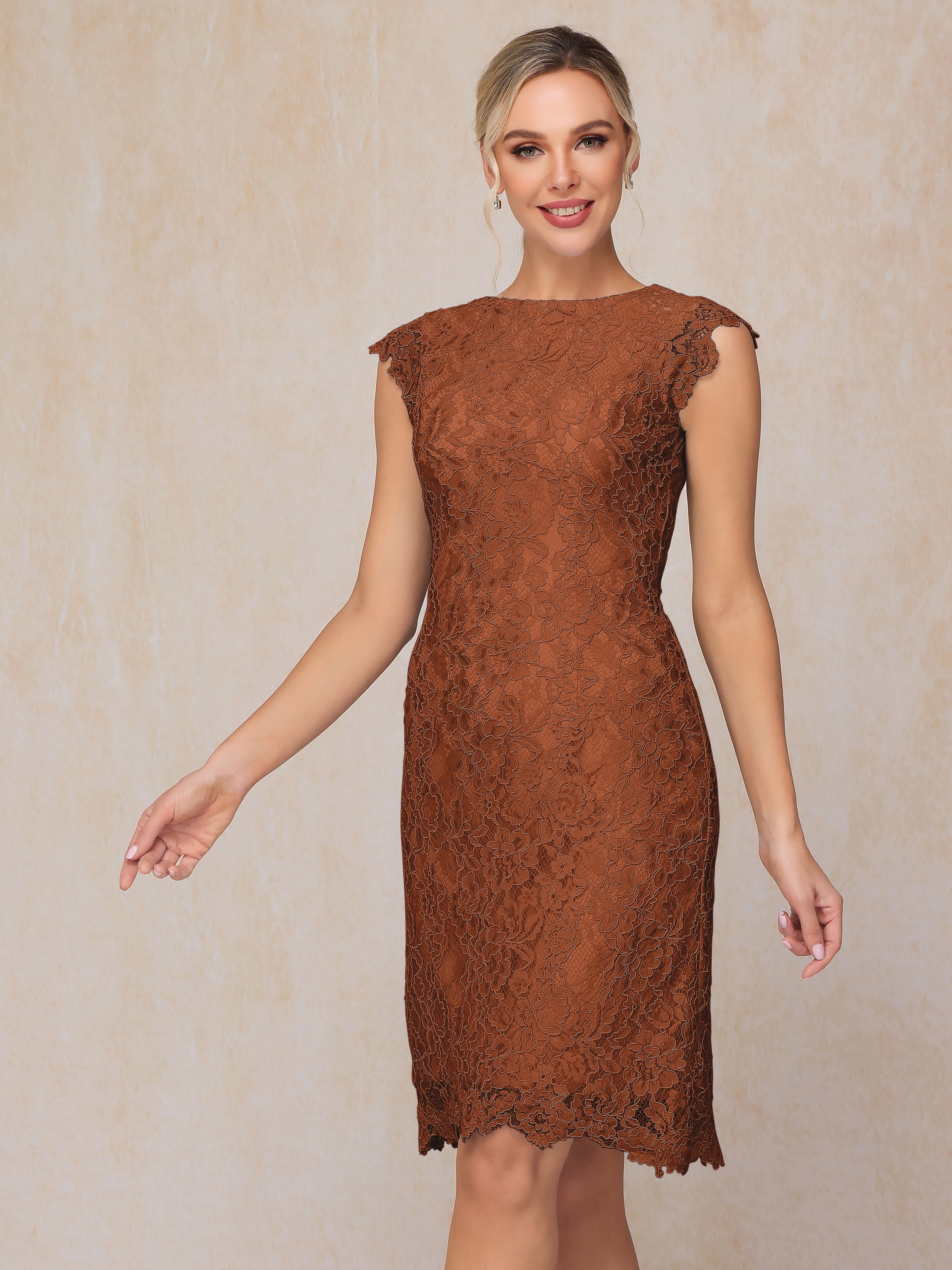 Cap Sleeves Knee Length Lace Mother Of The Groom Dress